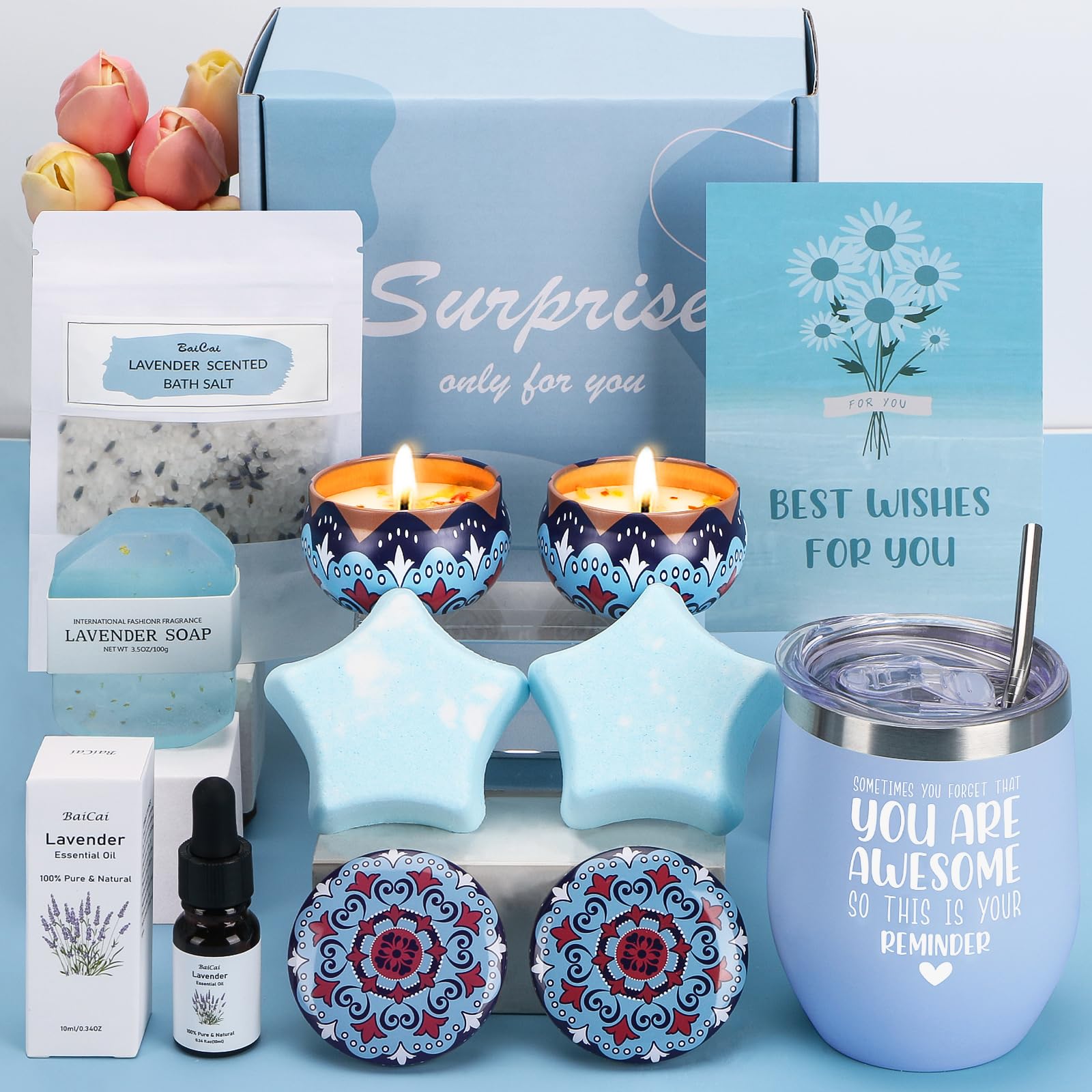 BaiCai Pamper Gifts for Women Birthday, Pamper Hamper for Mother Relaxation Bath Gift Care Package for Her Pamper Kit Self Care Gift Set Girls,Birthday Gift for Friends,Wife,Sister,Girlfriend,Grandma