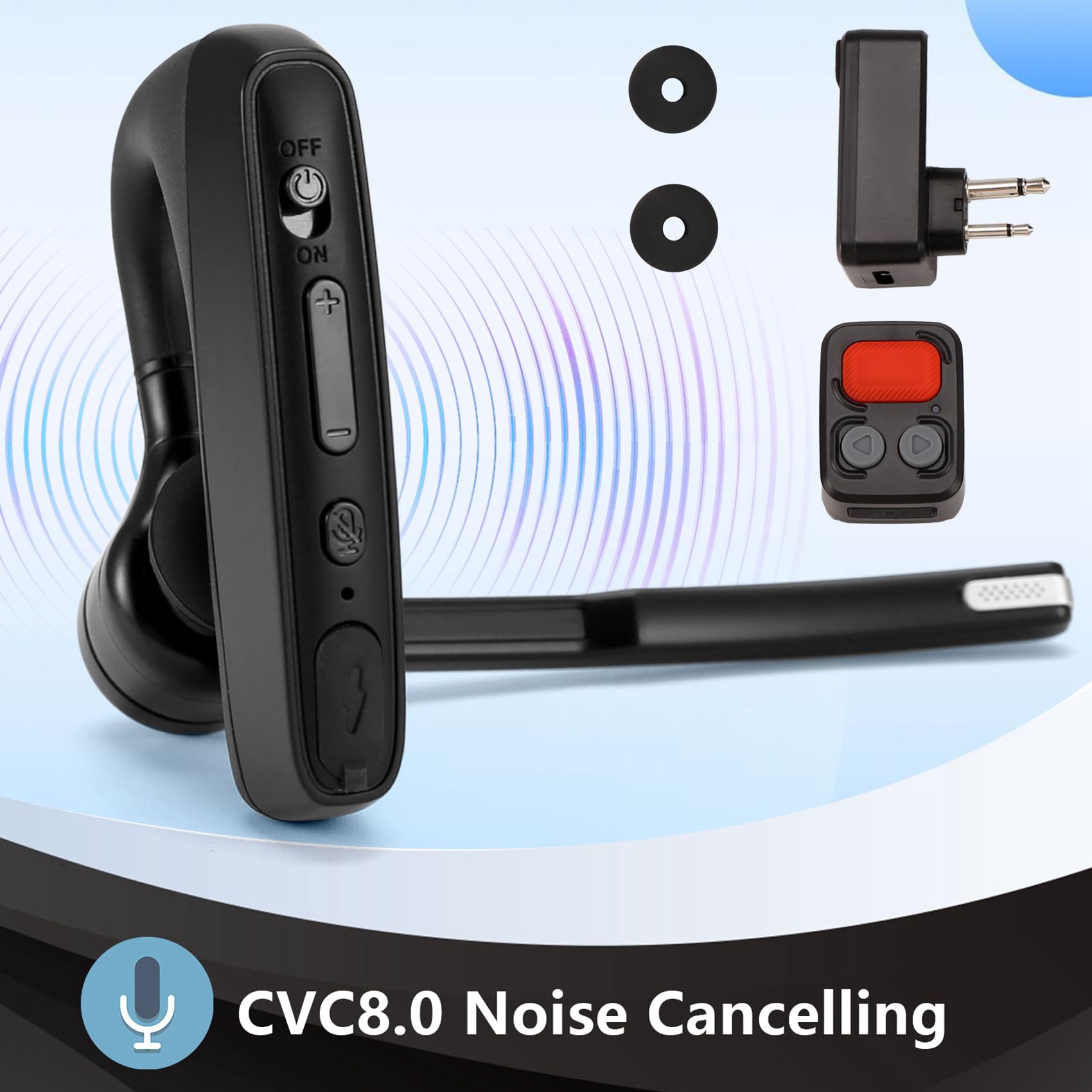 Walkie Talkie Auricular Bluetooth con Adaptador de Enchufe M Control Remoto Inalámbrico PTT para Restaurante Hotel