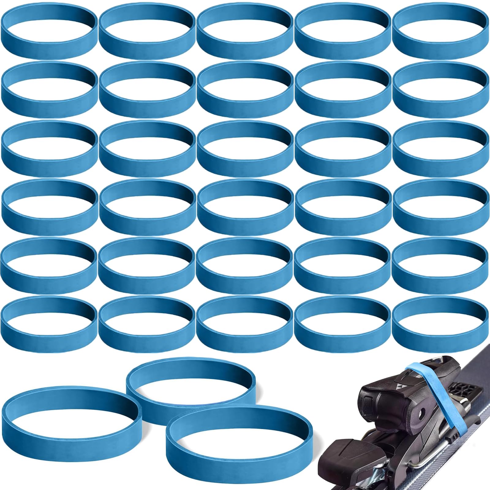30 Piezas De Goma para Fijaciones De Esquí, Bandas Elásticas De Freno De Esquí, Correa De Fijación De Goma Elástica, Azul Tiras De Freno para Snowboard, para Snowboard Aire Libre,Accesorios Deportes