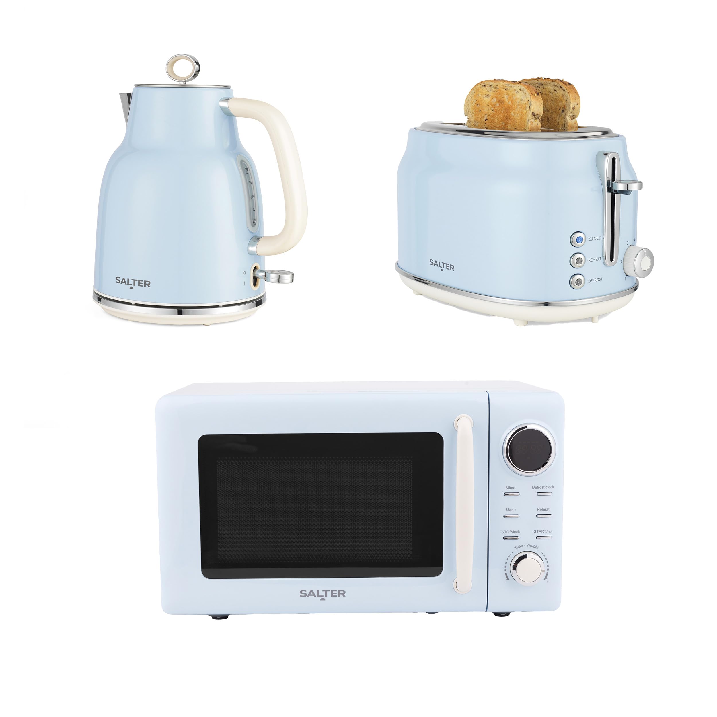 Salter Retro Kettle, 2-Slice Toaster & Microwave Set, Blue