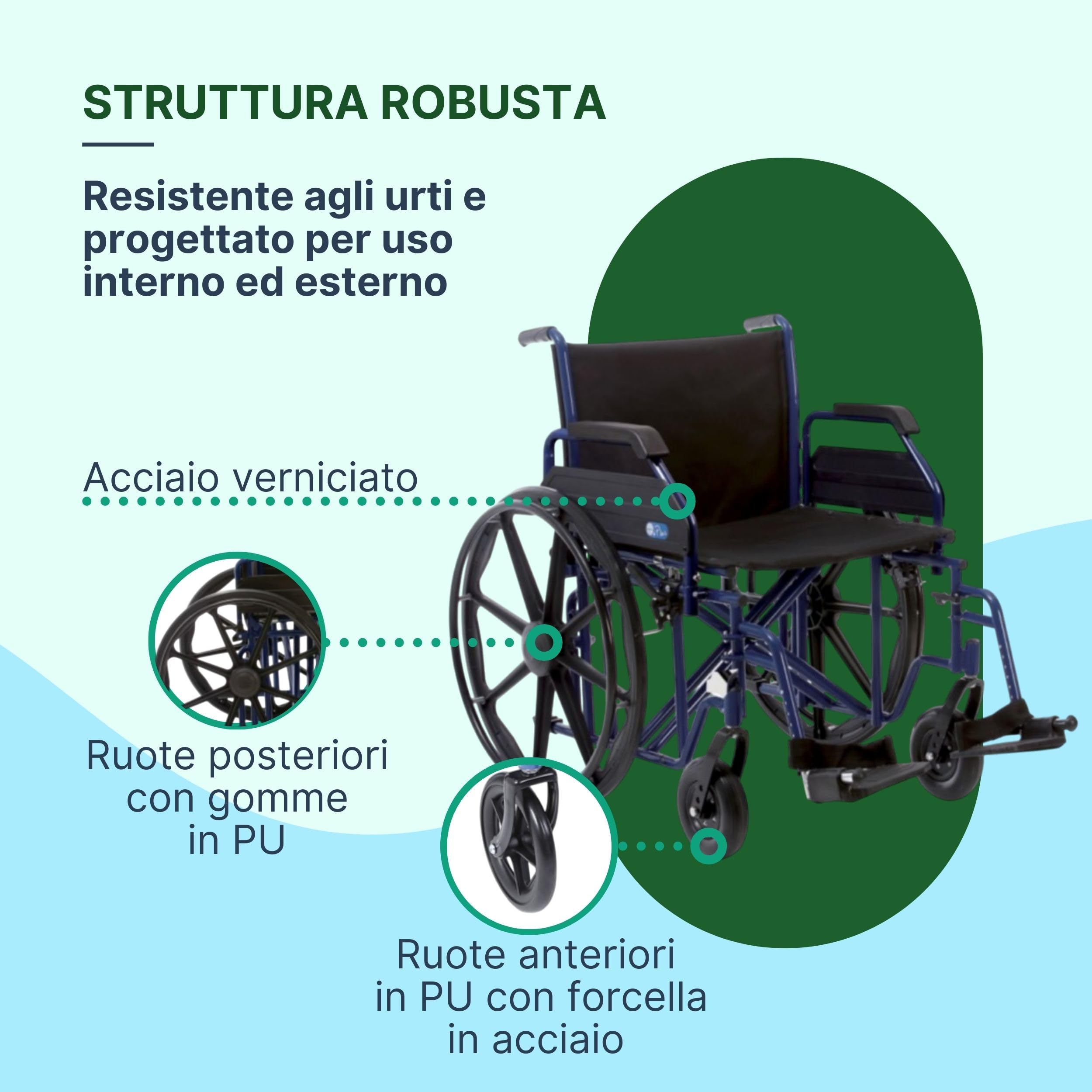 Sedia a Rotelle Bariatrica ad Autospinta, Seduta 55 cm, Blu | Carrozzina per Disabili in Acciaio Pieghevole, Portata Massima 200 kg