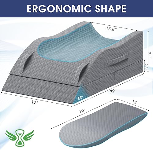 Miniatura 2 de Almohada para piernas, almohada de elevación de piernas con almohadilla y espuma viscoelástica, almohada de altura ajustable para piernas, almohada