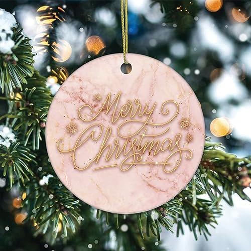 Vista 10 de Two-Side Printed Merry Christmas Marble Ceramic Christmas Ornament, Novelty for Family Friends Kids, Natural Marble Christmas Keepsake Pendants