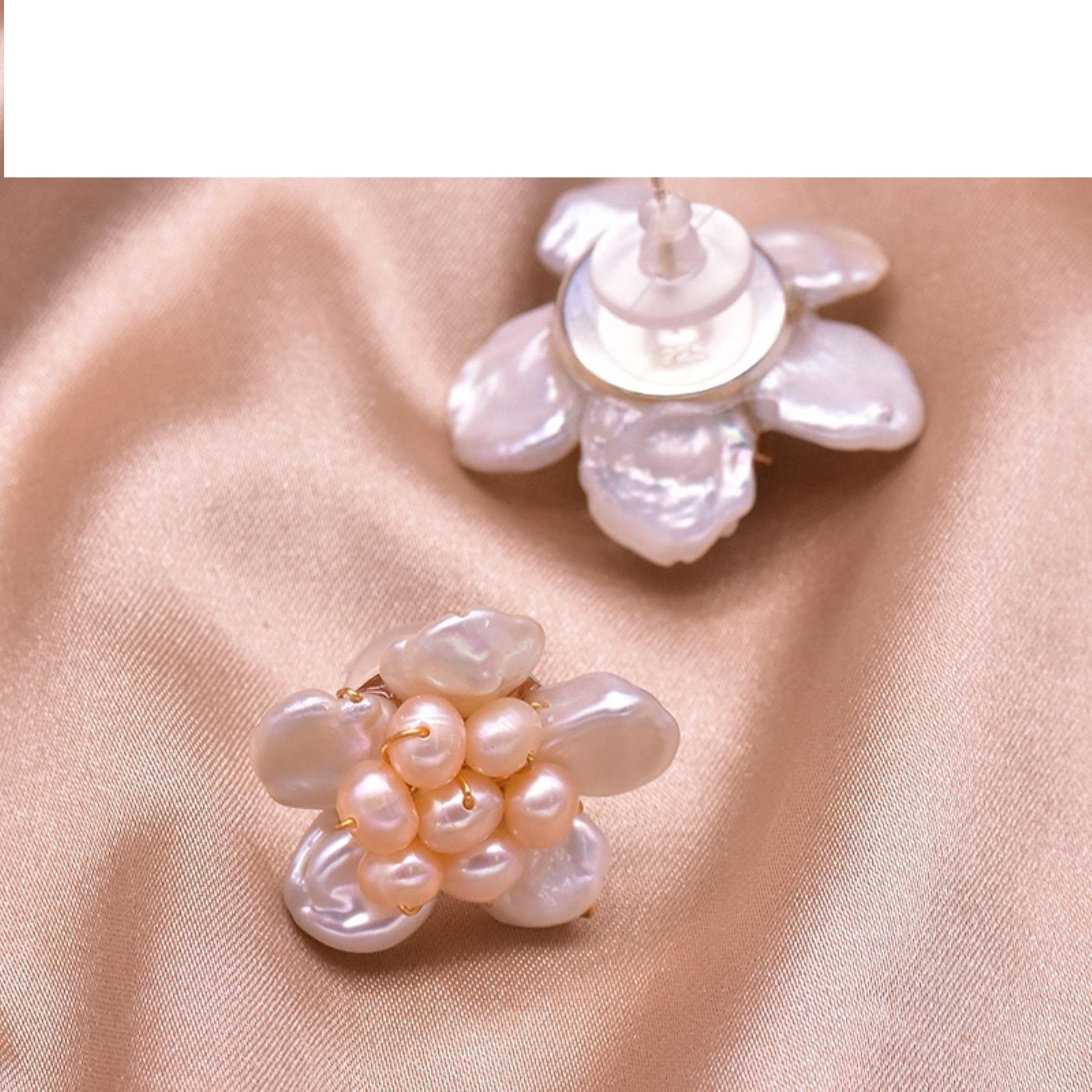 SALAN Orecchini A Bottone con Fiore di Perle Barocche d'Acqua Dolce Naturale per Le Donne Orecchini in Argento Sterling 925 Gioielli di Lusso