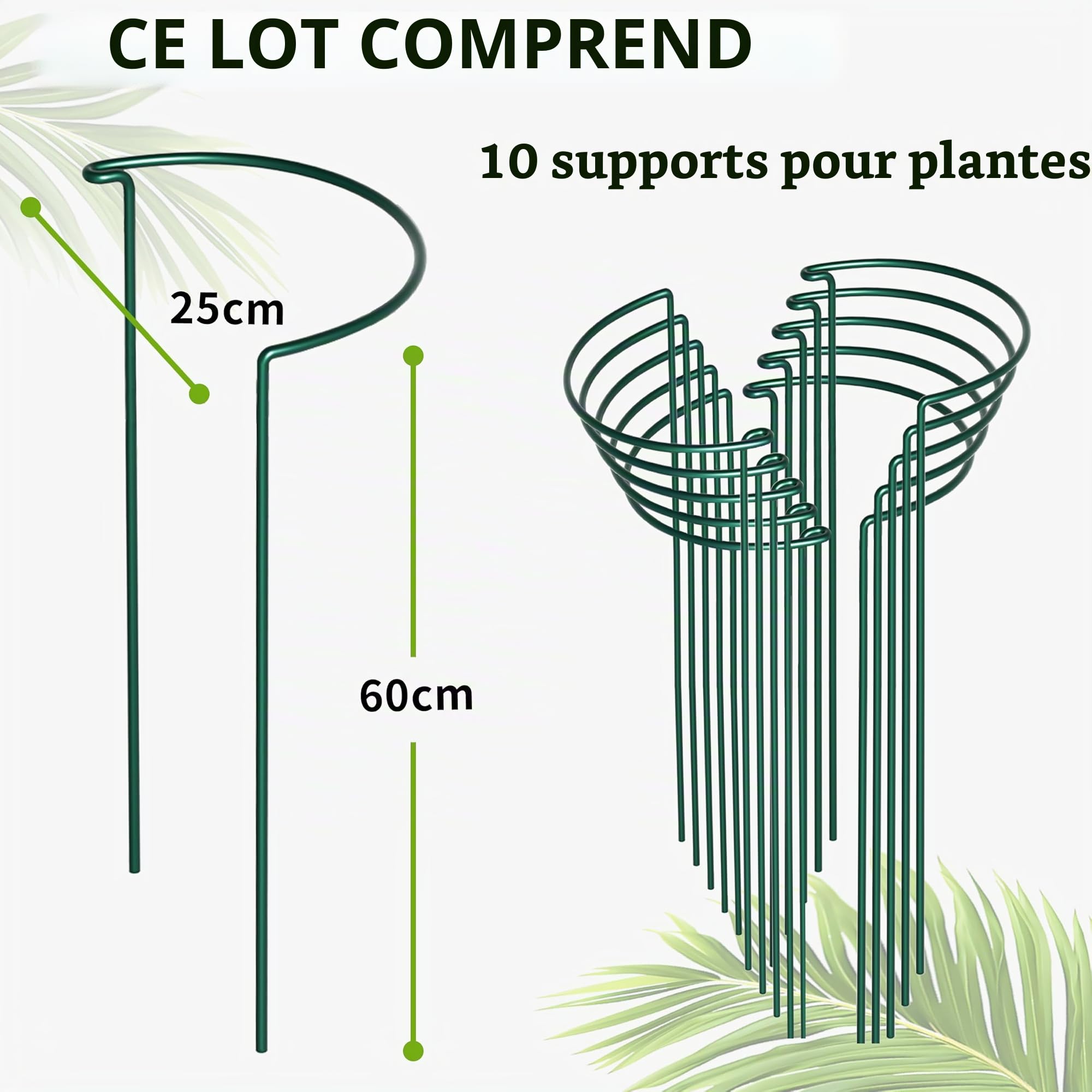 Lot de 10 Tuteurs pour Plantes 25x60cm - Tuteur Plante Polyvalent, Support Solide pour Tuteur Pivoine, Tuteur Rosier et Tuteur Tomate, Intérieur et Extérieur