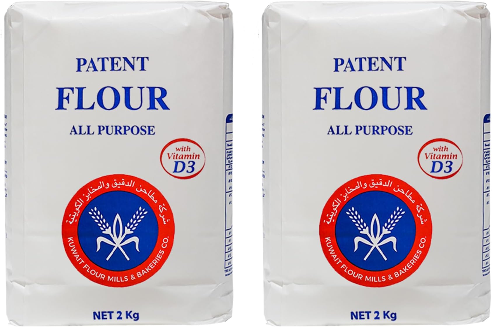 KFMB Patent Flour 2kg x 2 Value Pack of 2 - Premium All-Purpose High-Strength Flour - Fine Texture Smooth Dough Enriched with Folic Acid and Vitamin D3 - Ideal for Bread Pastries and Daily Baking