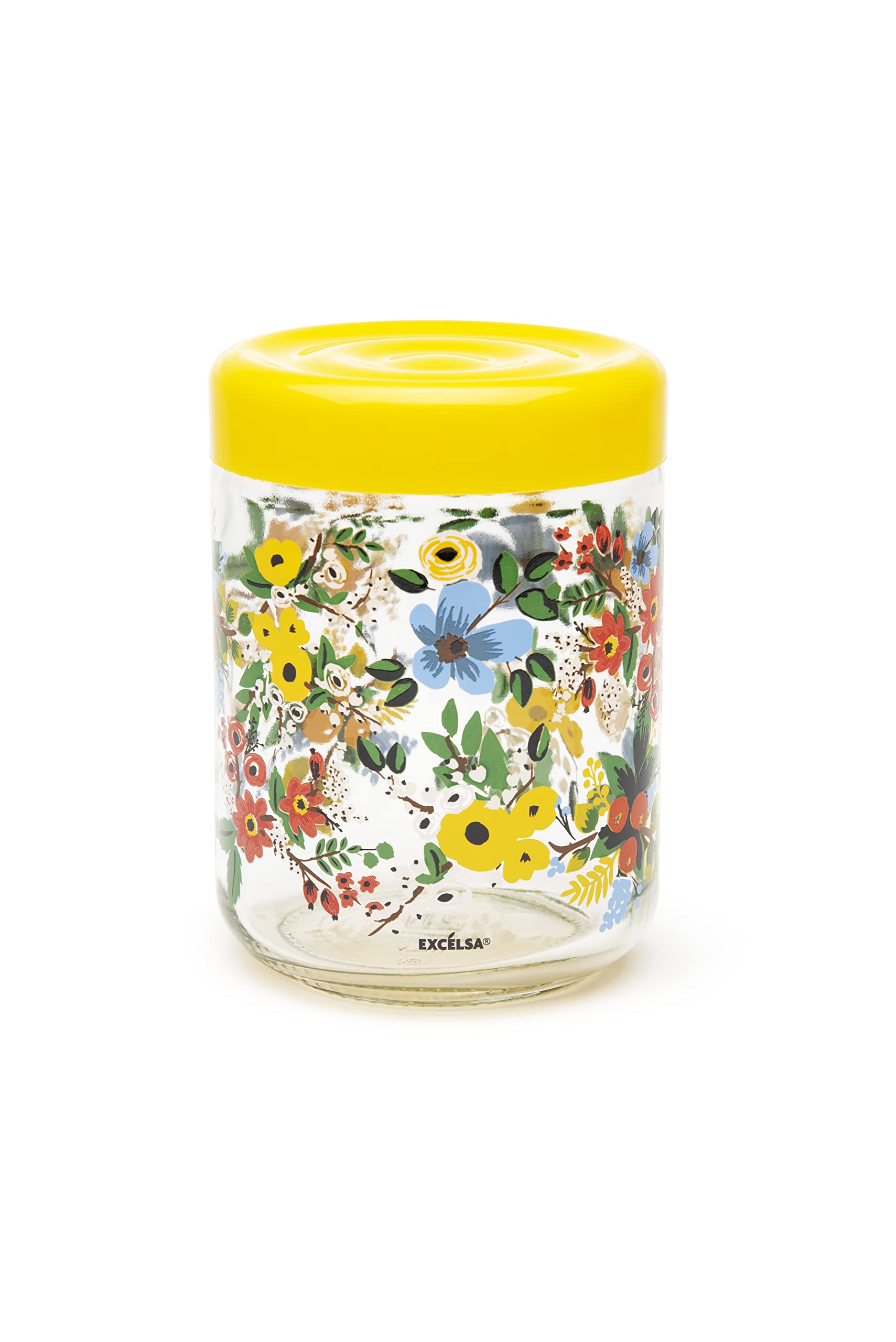 Excelsa Fiori Frida Jar with Lid, 800 Ml, Glass