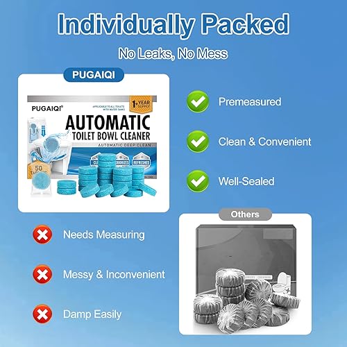 Miniatura 5 de Pastillas limpiadoras de inodoro, limpiadores de tanque de inodoro azul, eliminación de manchas de agua dura segura para sépticas, removedor de