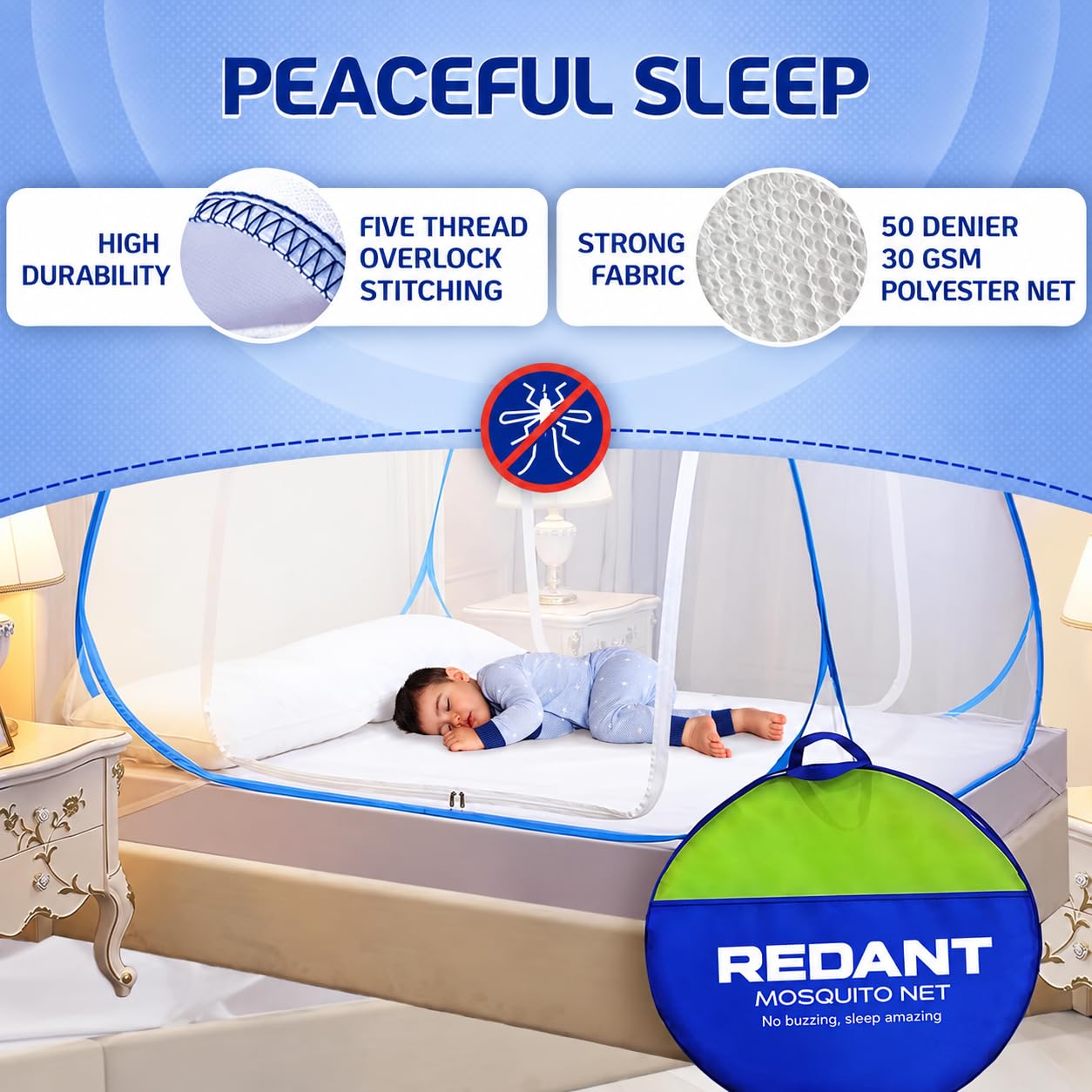REDANT King Size Mosquito Net - Foldable & Durable -3 REDANT King Size Mosquito Net - Foldable & Durable -3