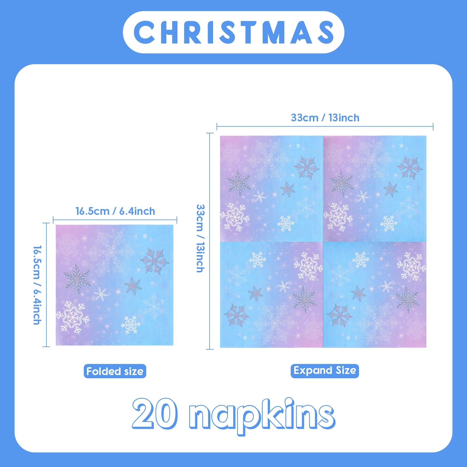 20Pcs Snowflake Serviette Napkins,Snow Paper Napkins,Soft Recycled,Blue Frozen Paper Napkins Tissue for Birthday Table Decorations,Birthday Party,Wedding,Christmas,Baby Showers