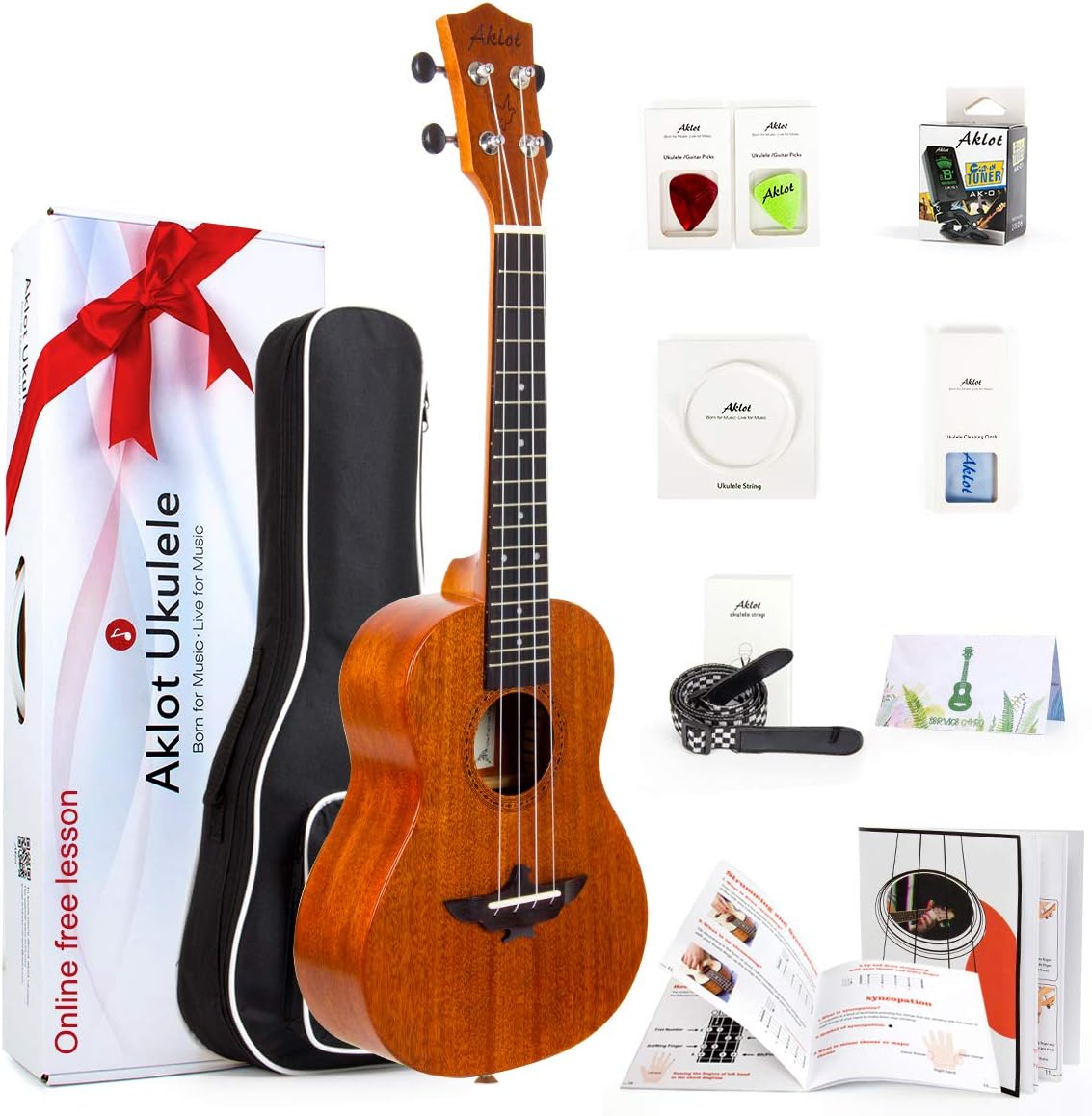 Tenor Ukulele 26 Inch Solid Mahogany Uke For Professional Player With Ukelele Beginner Kit ( Gig Bag, Picks, Tuner, Strap, String, Cleaning Cloth, Starter Manual )