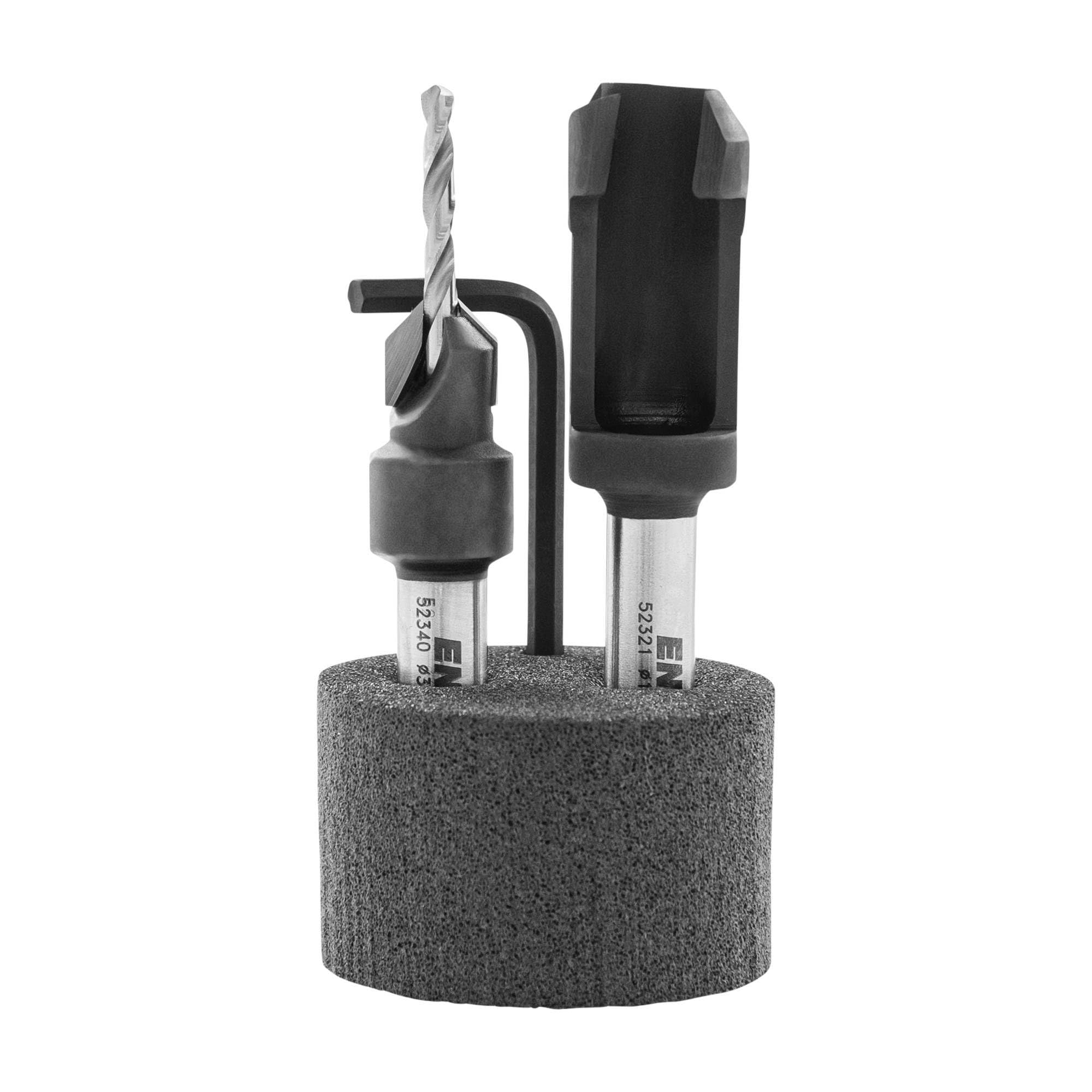 ENT 52410 Zapfenschneider-Senker-Set HW, Bohrer Ø 3 mm, Versenker Ø 10 mm, E 90 °, Zapfen 19x10 mm