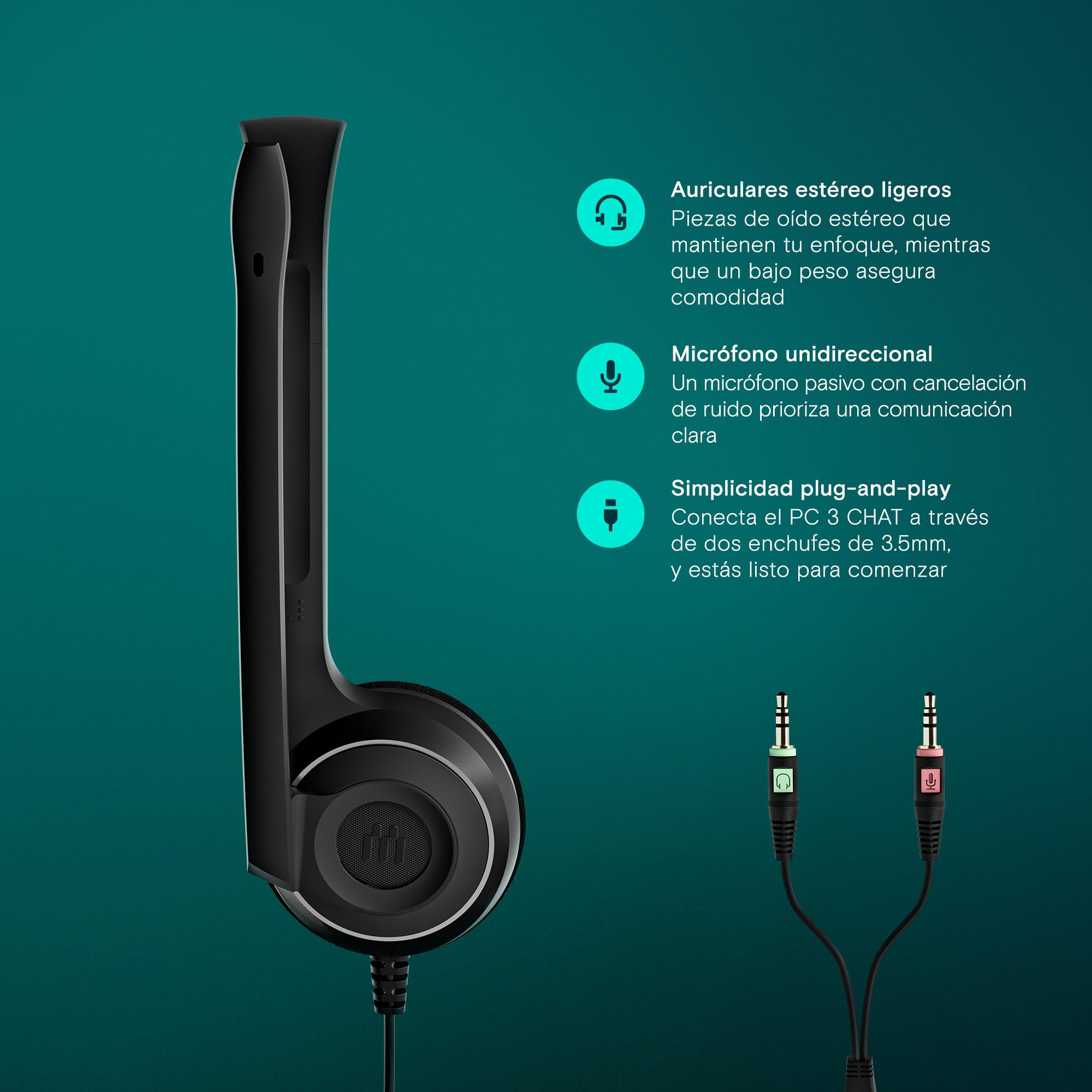EPOS PC 3 CHAT - Auriculares para el ordenador, Dos jacks plug-and-play de 3.5 mm, color Negro