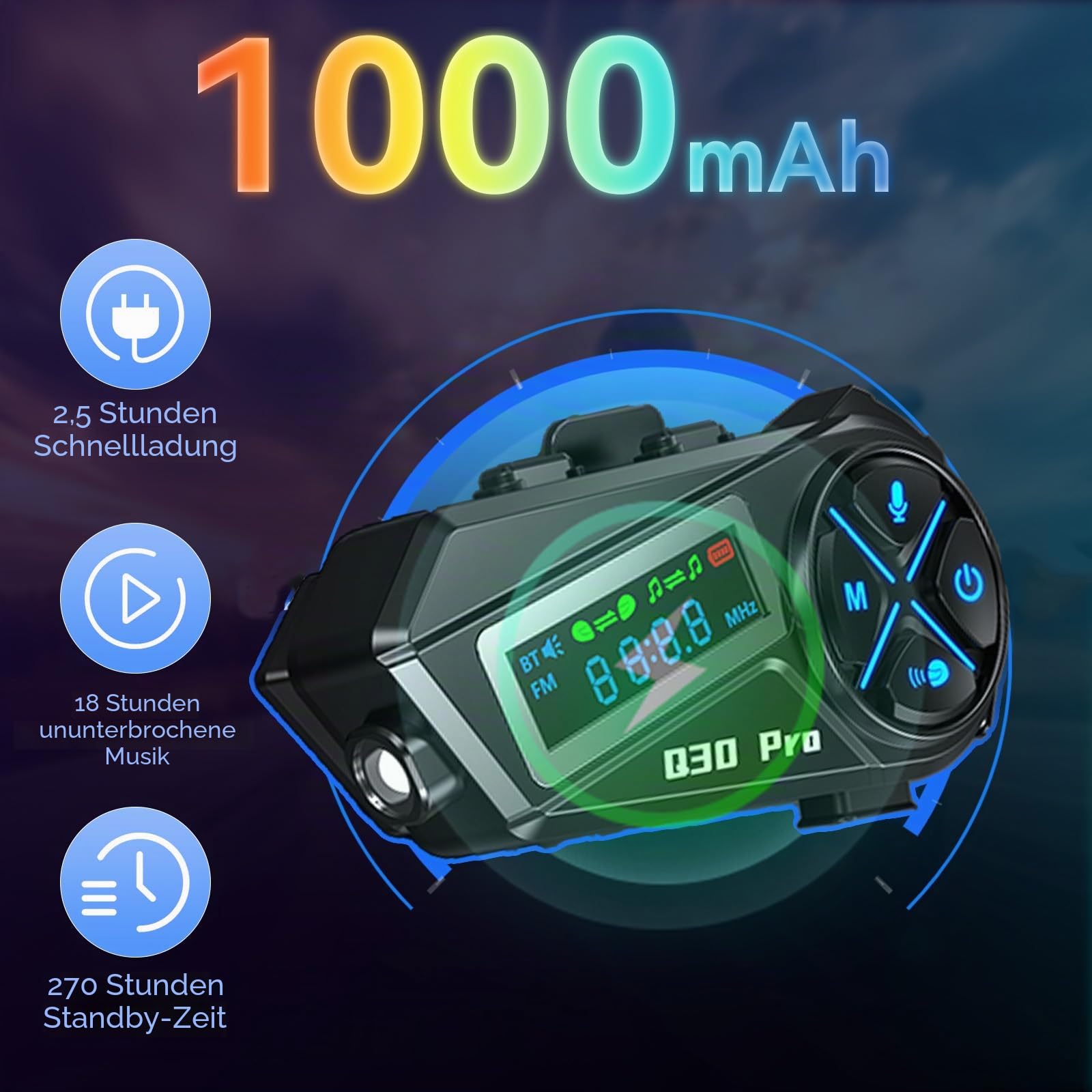 OBEST Motorrad Helm Headsets, Motorradhelm Bluetooth Intercom mit FM | Wasserdichte Helm Kopfhörer HiFi-Stereo, Kabellose Motorrad Ohrhörer Kommunikationssystem für Reiten Skifahren Reisen