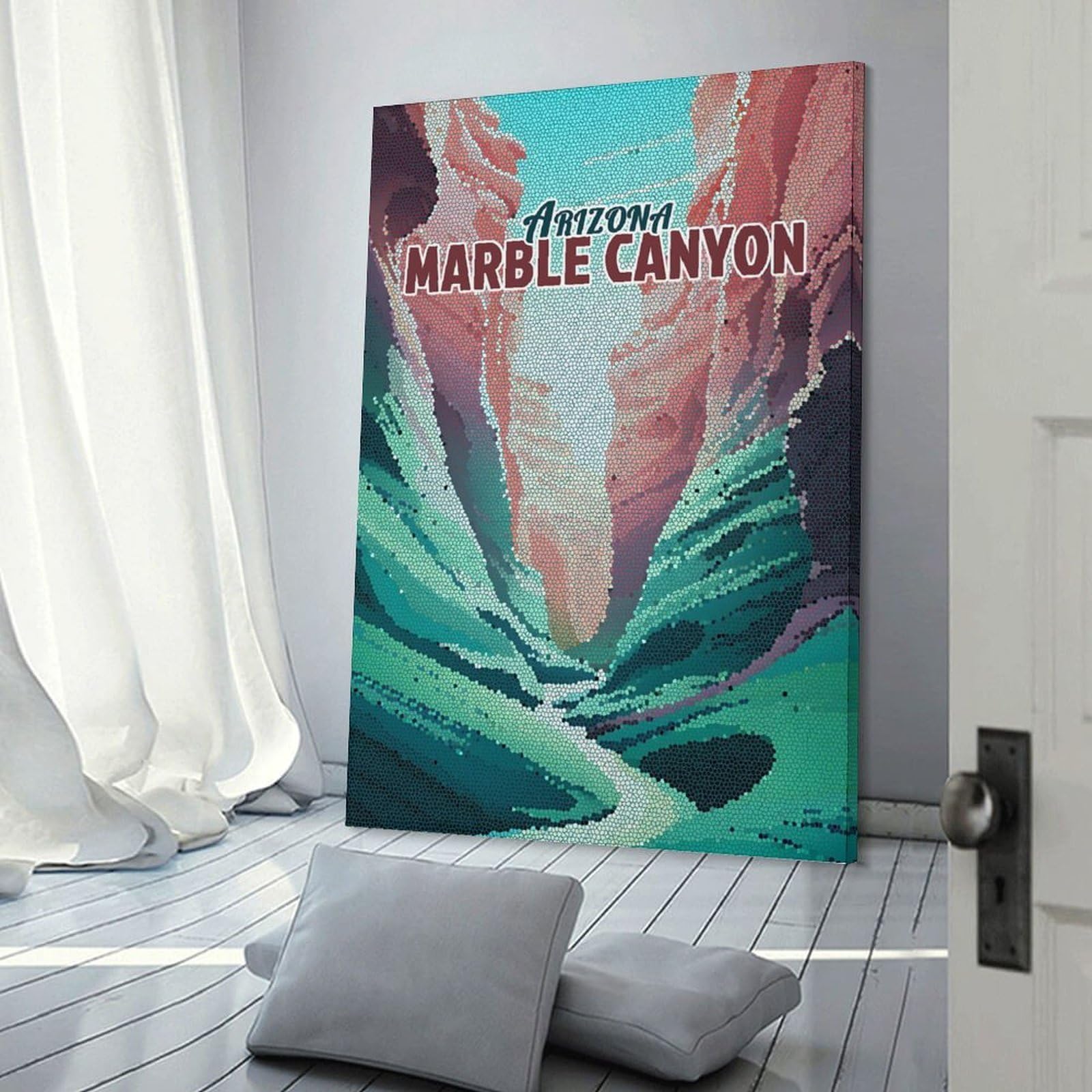 Junmoney Arizona Marble Canyon Mosaic Art Canvas Wall Decor, 20x30inch(50x75cm), for Lounge Decor, Bedroom Walls Or Flats, Eye Catching Artwork for Blank Walls
