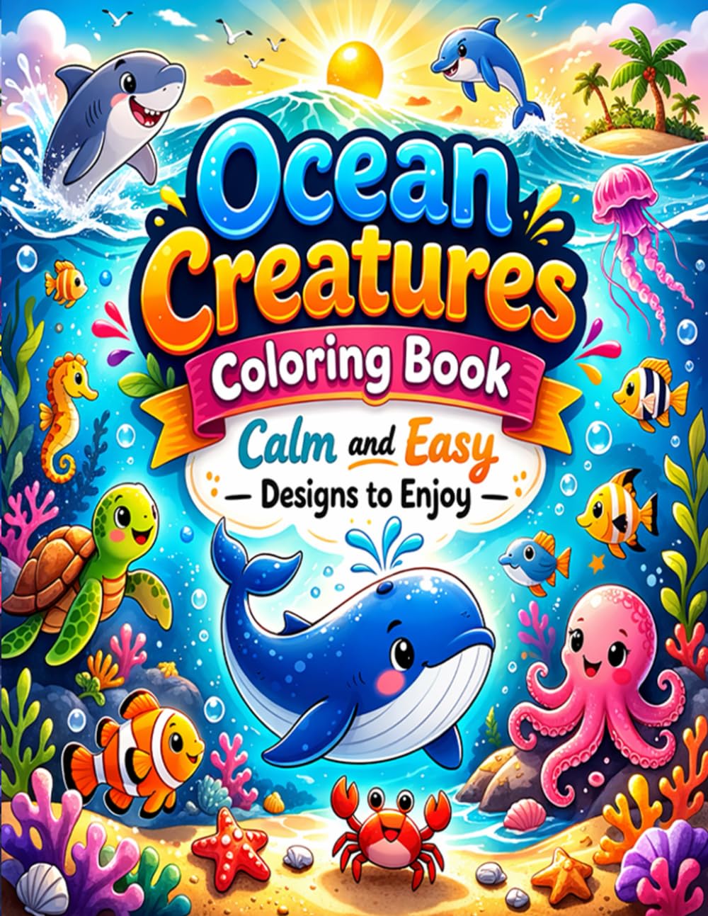 Ocean Creatures Coloring Book: Calm and Easy Designs to Enjoy