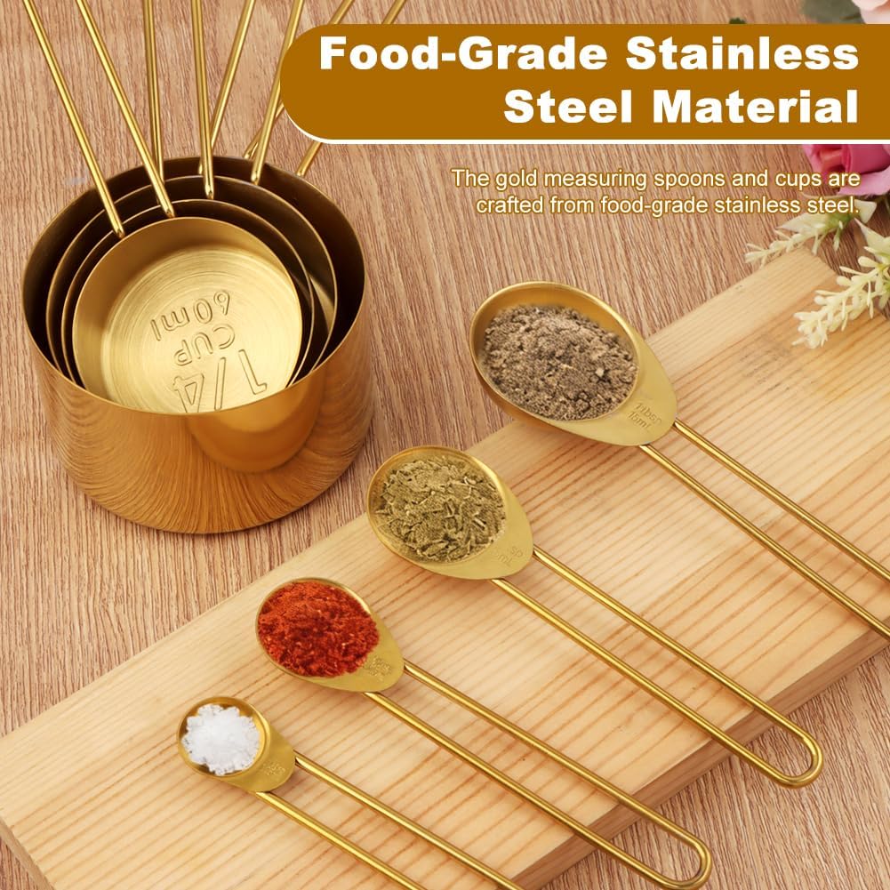 Gold Measuring Cups and Spoons Set, 8pcs Kitchen Measuring Set