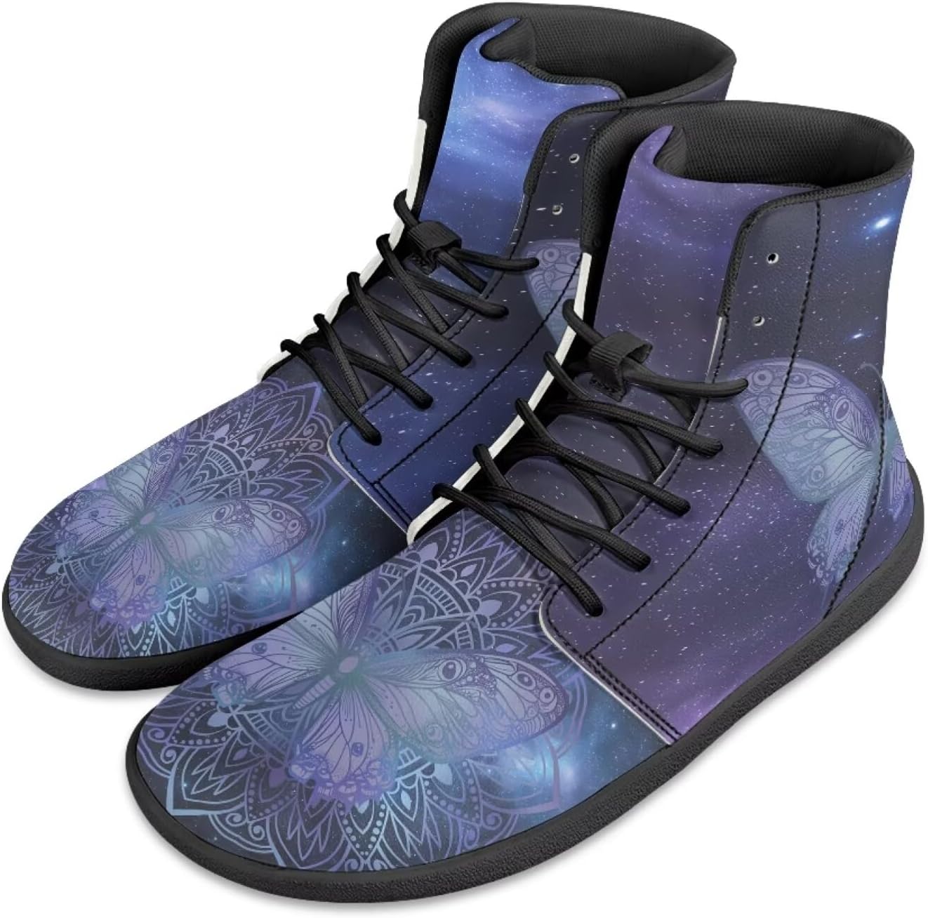 Jeiento Mens Womens High Top Barefoot Sneakers Boho Mandala Shoes Wide Toe Box Zero Drop Shoes Casual Footwear Trainer Sneaker