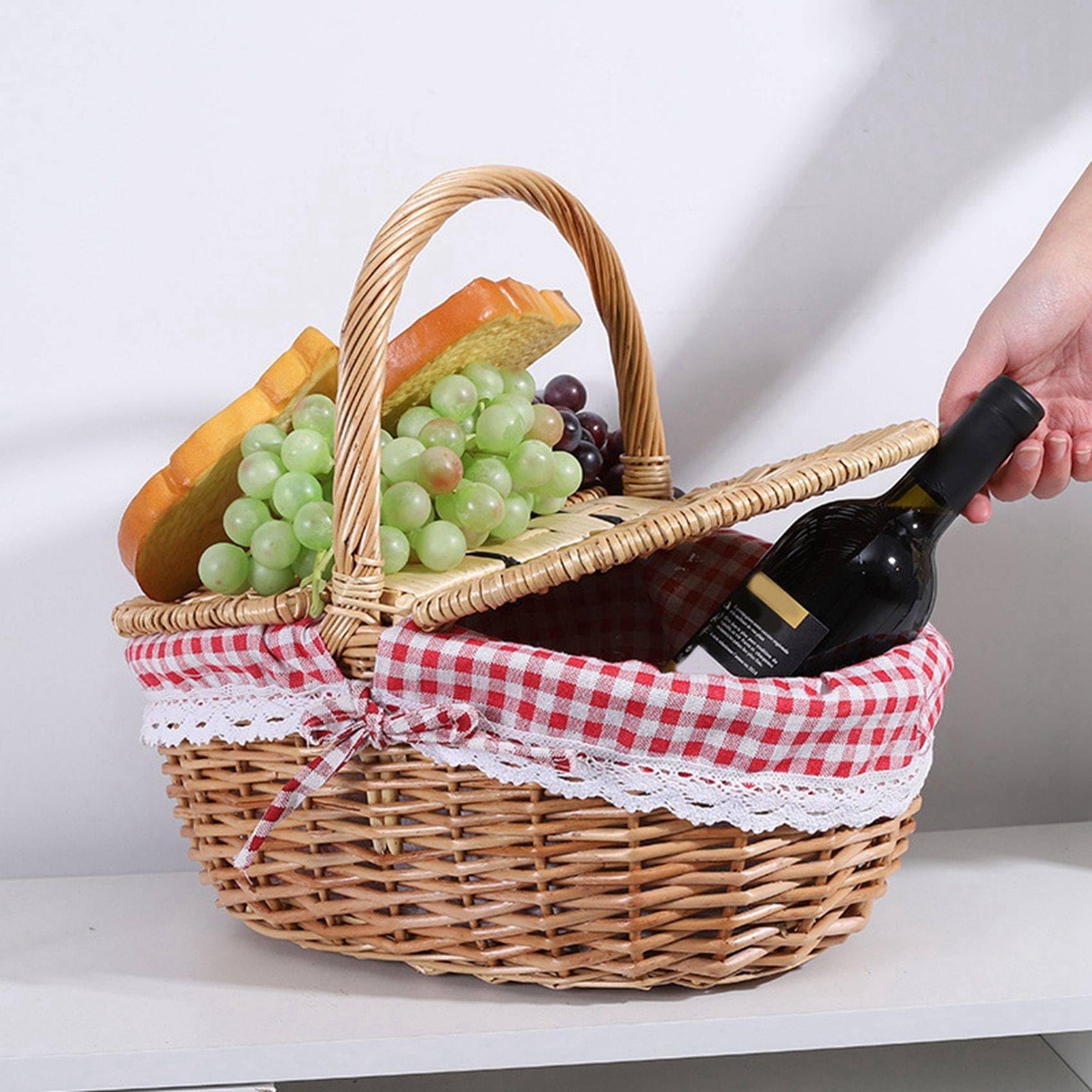 Lot de 6 paniers de pique-nique en osier avec couvercle et doublure pour pique-niques, fêtes et barbecues