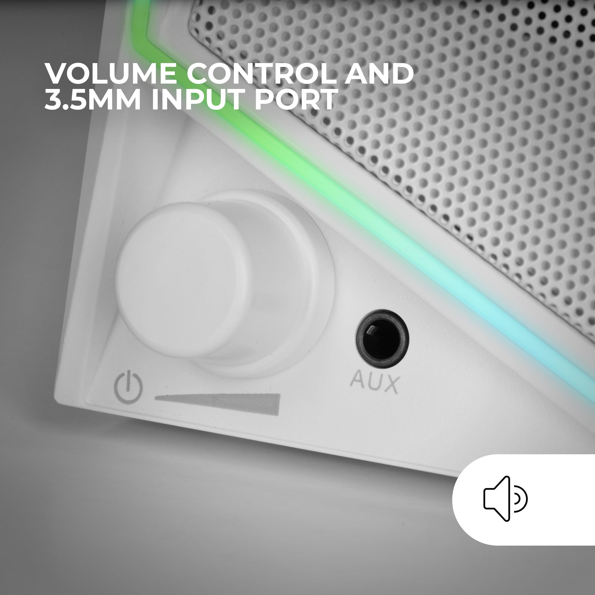 Mars Gaming MS72, Altoparlanti Gaming 15W, Illuminazione RGB Flow, 2 Driver Attivi, Chipset DSP, Connessione Plug&Play USB e Jack 3.5mm, Rotella Controllo Volume e Porta Audio per Cuffie, Bianco