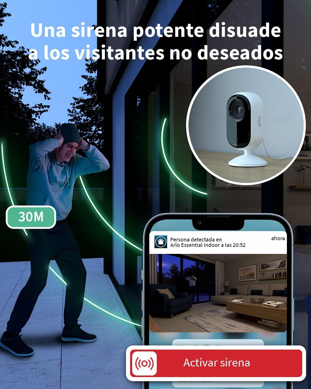 Arlo Essential 2 Indoor 2K Cámara WiFi Interior 2K para Mascotas, visión Nocturna, Audio bidireccional, Obturador de Lente, Blanca