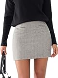 Womens Tweed Bodycon Mini Skirt High Waist Side Zipper Fall Trendy Pencil Short Skirts Business Casual Outfits Pockets