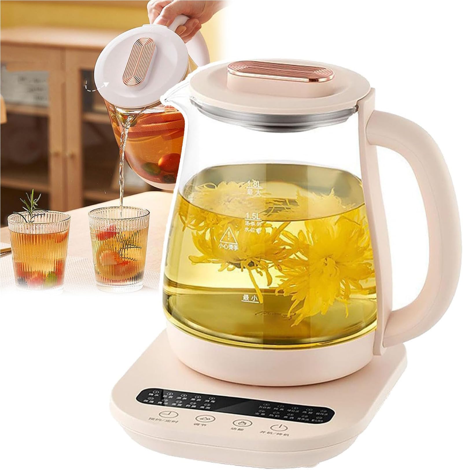 Hervidor de vidrio eléctrico, capacidad 1.8L, fabricante de té inteligente del control de la temperatura 800W con la función caliente de la mantención, ideal para el uso en el hogar y la oficina, dise