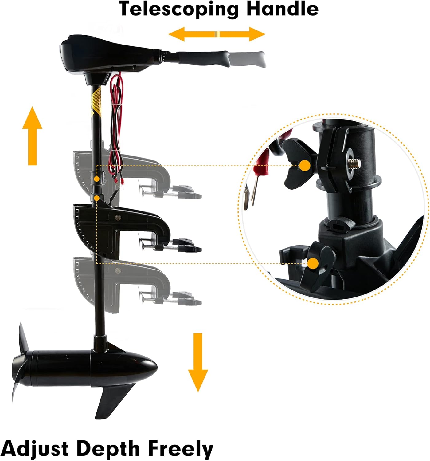 Cloud Mountain 36/40/46/50/55/60/86 LBS Thrust 8 Speed Electric Outboard Trolling Motor for Fishing Boats Saltwater Transom Mounted with Adjustable Handle : Sports & Outdoors
