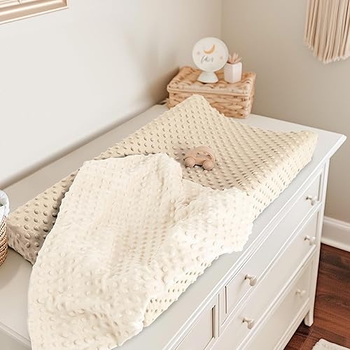 Miniatura 4 de Susurration Fundas para cambiador, paquete de 2 fundas de felpa Minky Dots para cambiar pañales, 33 x 17 x 7 pulgadas, ultra suaves, para bebés,
