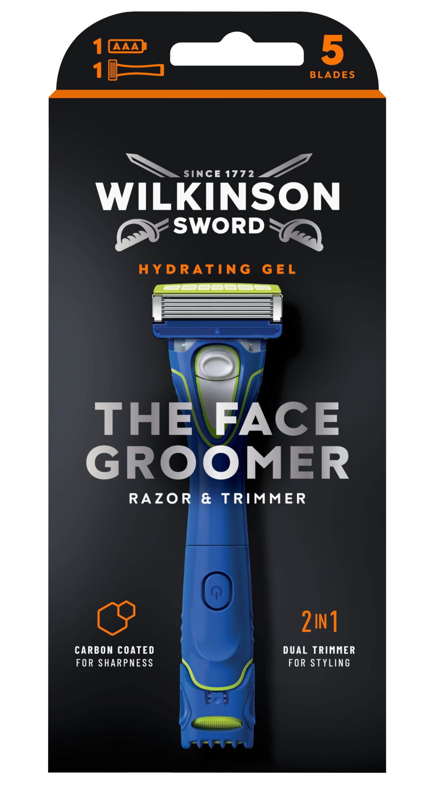 Wilkinson Sword Hydro 5 Groomer - 4-in-1 Trimmer & Shaver - Blue - Men's Sensitive Skin - 5 Blades - Plastic Handle