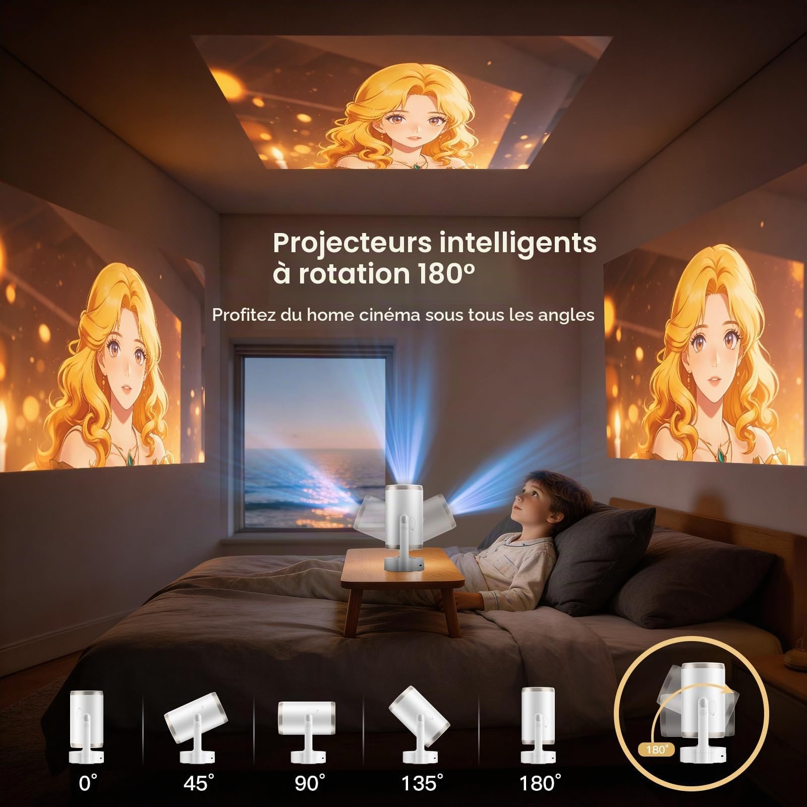 Videoprojecteur 4K 1080p Full HD, 200 ANSI, Projecteur Video Mise au Point