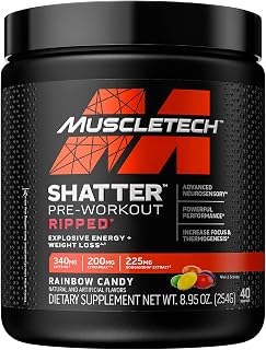 Pre Workout + Weight Loss | MuscleTech Shatter Ripped Pre-Workout | Pre Workout for Men & Women | PreWorkout Energy Powder Drink Mix | Energy + Weight Loss Formula | Rainbow Candy (40 Servings)