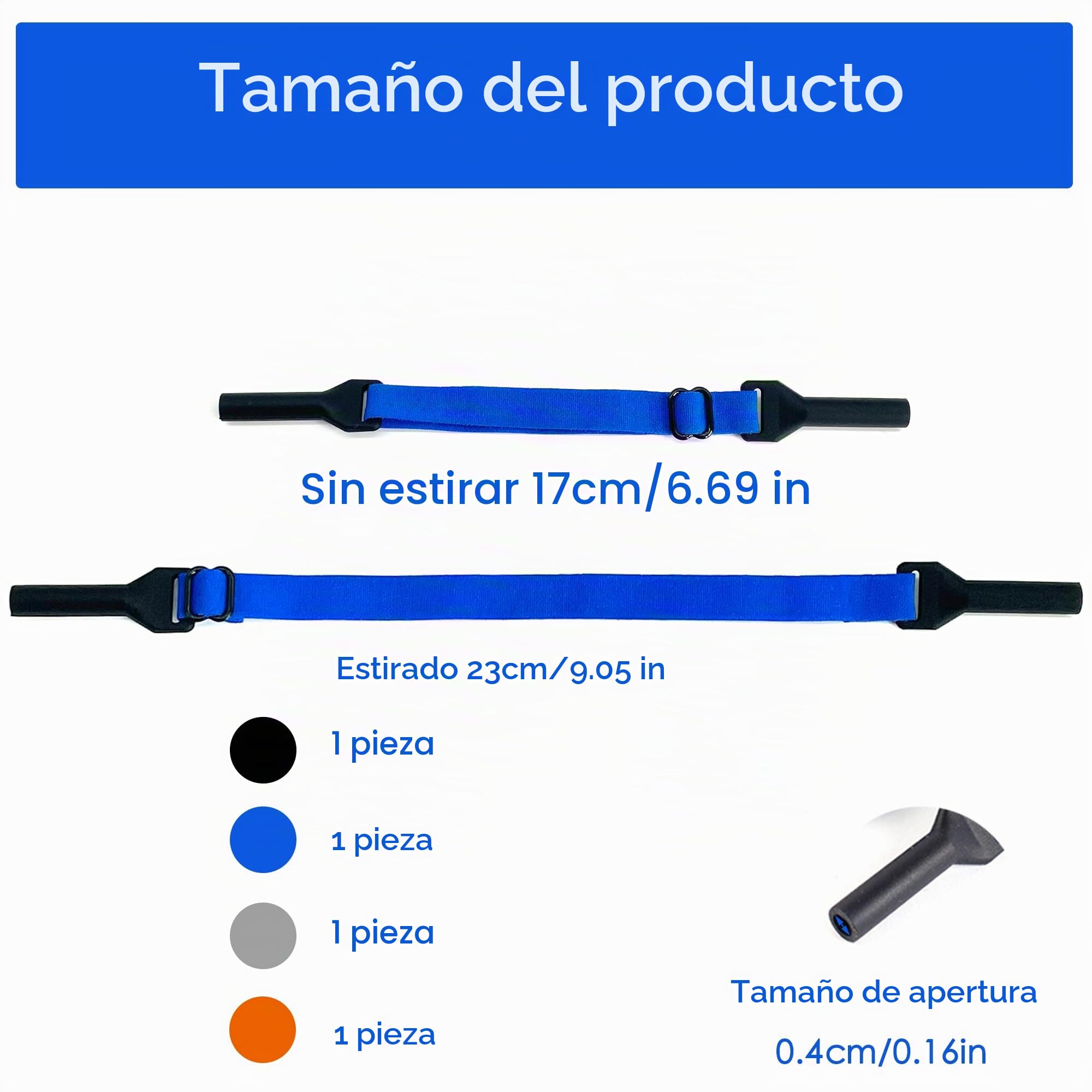 4 piezas Correa Anteojos Ajustables para Anteojos Sol anteojos de sol cadena Poliéster Gris Negro Naranja Azul Diámetro del agujero 5mm Para correa de gafas de sol deportivas para niños