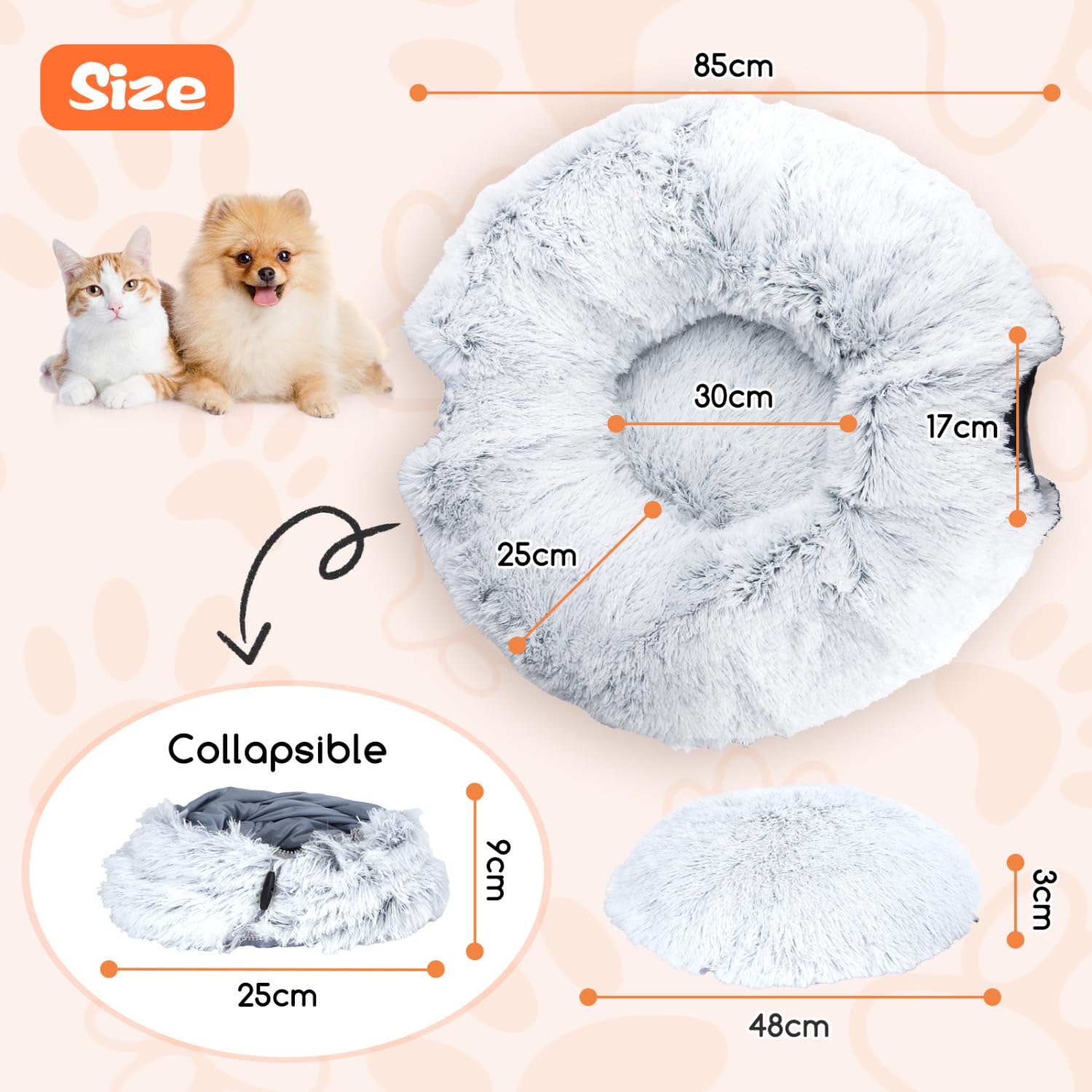 Nobleza Túnel para Gato de Peluche, 2 en 1 Cama Tunel para Gatos con Cojín Extraíble, Tunel Plegable para Mascotas con 2 Agujeros y Bolas Juguetes para Gatos Gatito Conejo Hurones