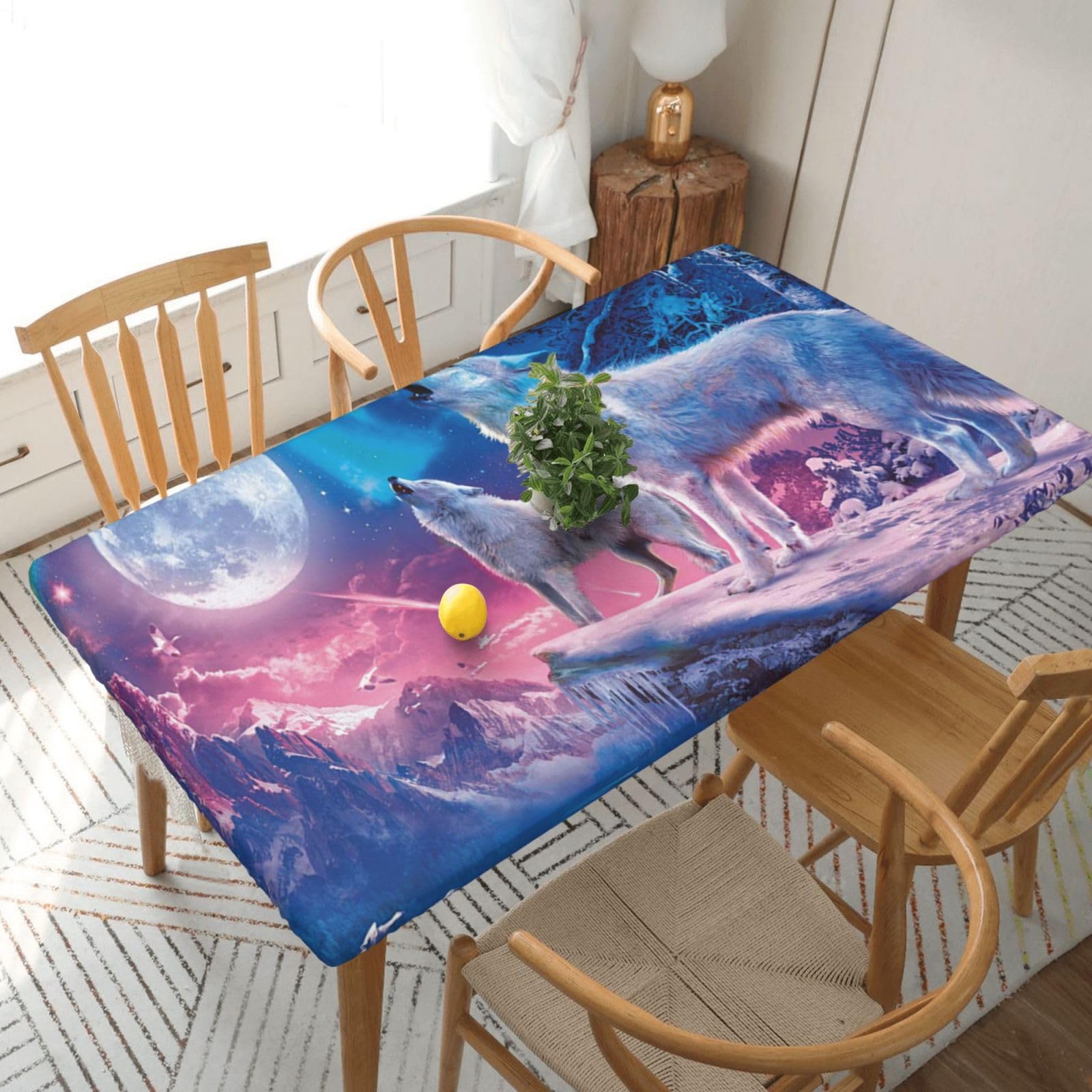 BNVSADC Howling Wolf Printed 5FT Tablecloth Polyester Kitchen Water Resistant Table Cloth Dining Table Decoration Table Covers, 152x76 CM