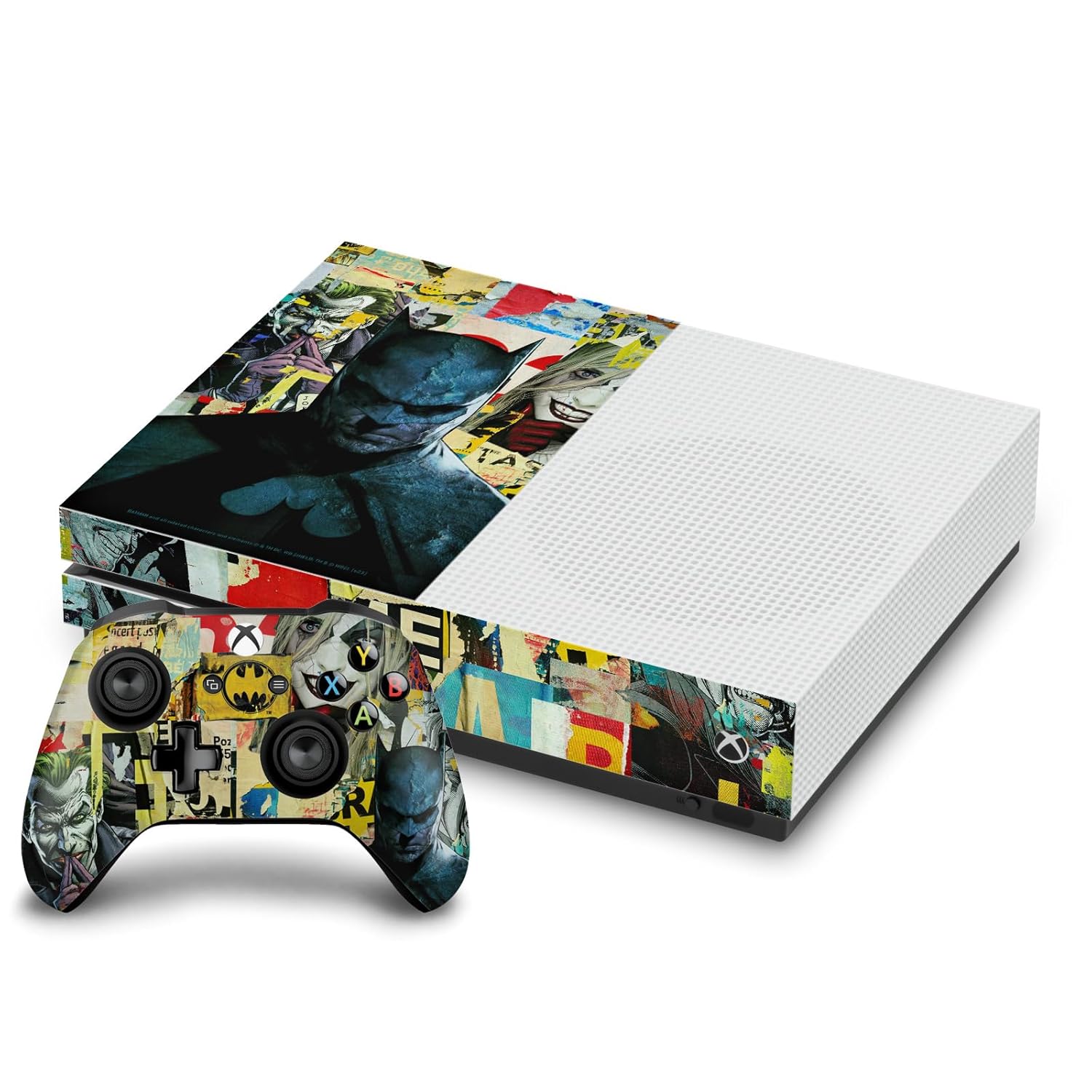 Head Case Designs Officially Licensed Batman DC Comics Torn Collage Logos And Comic Book Vinyl Sticker Gaming Skin Decal Cover Compatible With Xbox One S Console and Controller Bundle