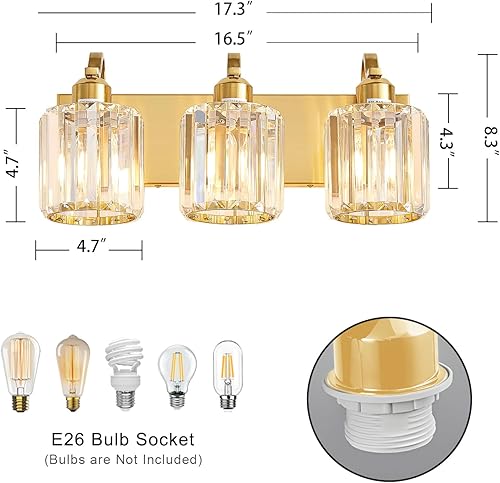 Miniatura 3 de 3 luces de tocador de baño de cristal cepillado dorado