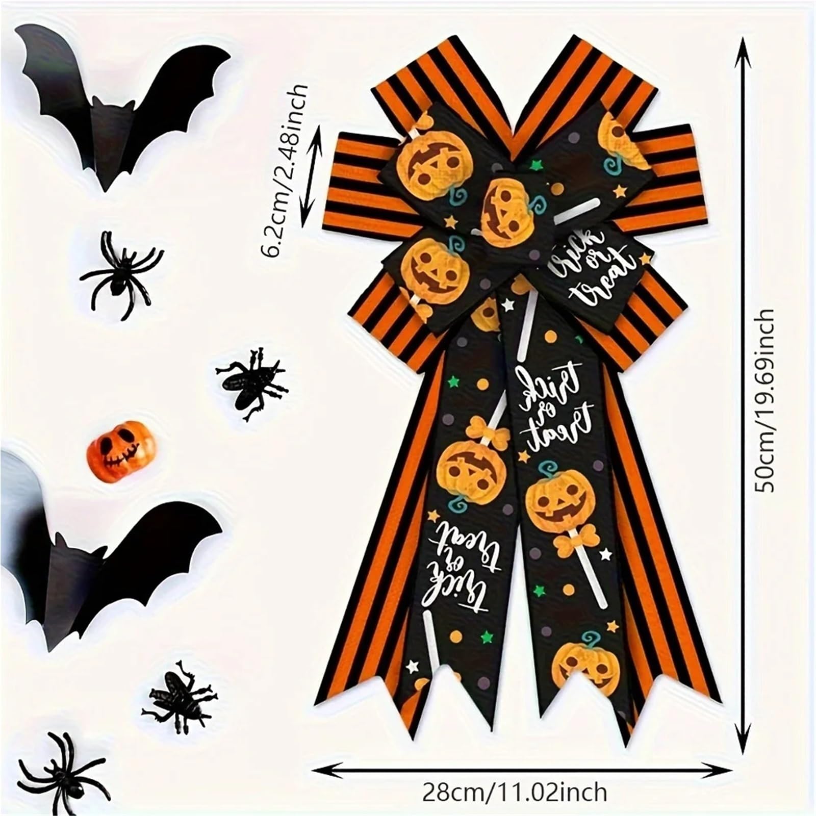 2 Pezzi Grandi Fiocchi for ghirlande di Halloween, Zucca Arancione a Strisce Nere for dolciumi da Porta d'ingresso for Dolcetto o Scherzetto per Ringraziamento(Simple)
