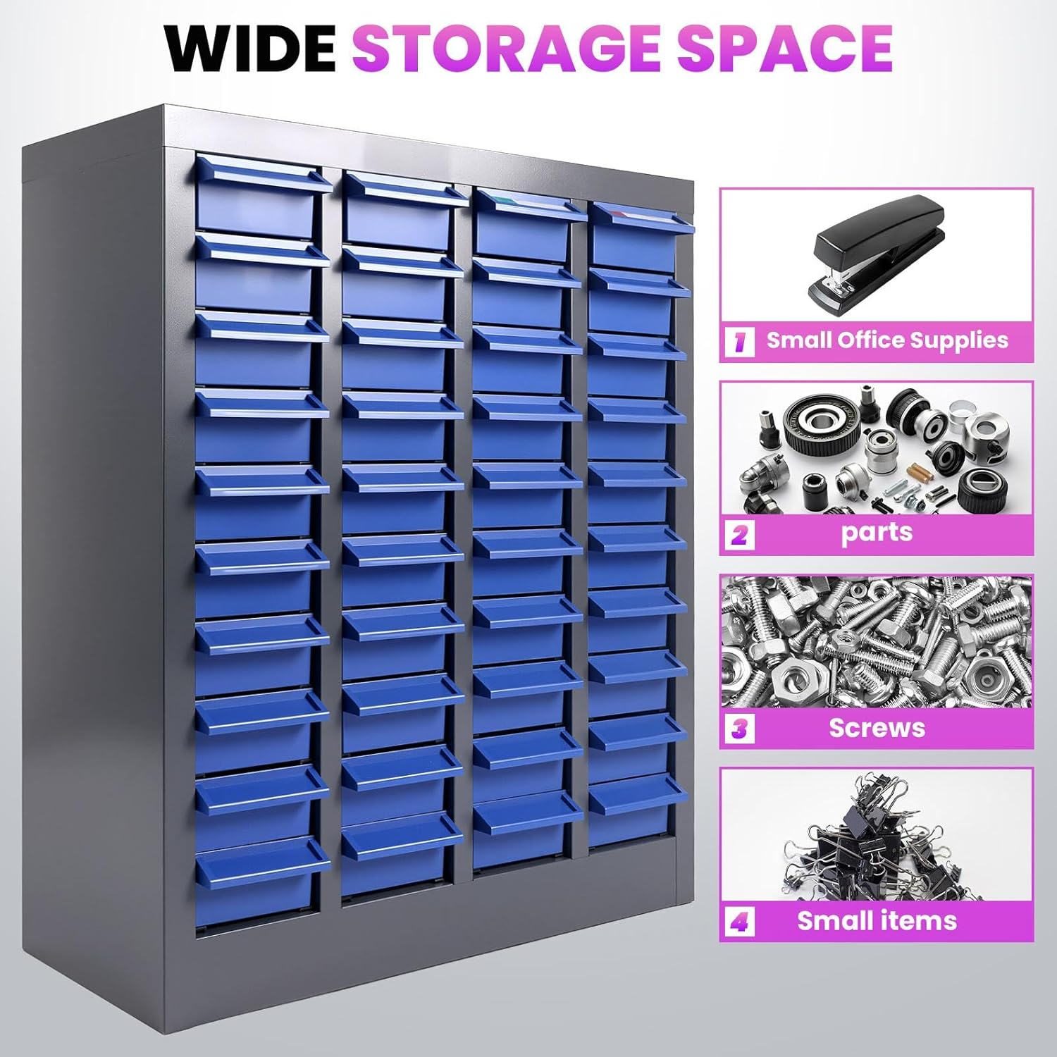 40 Drawers Steel Parts Cabinet, Bolt Bins, Bolt Organizer with ABS Drawers & Dividers, Nut and Bolt Organizer for Garage, Workshop, Home and Office Storage