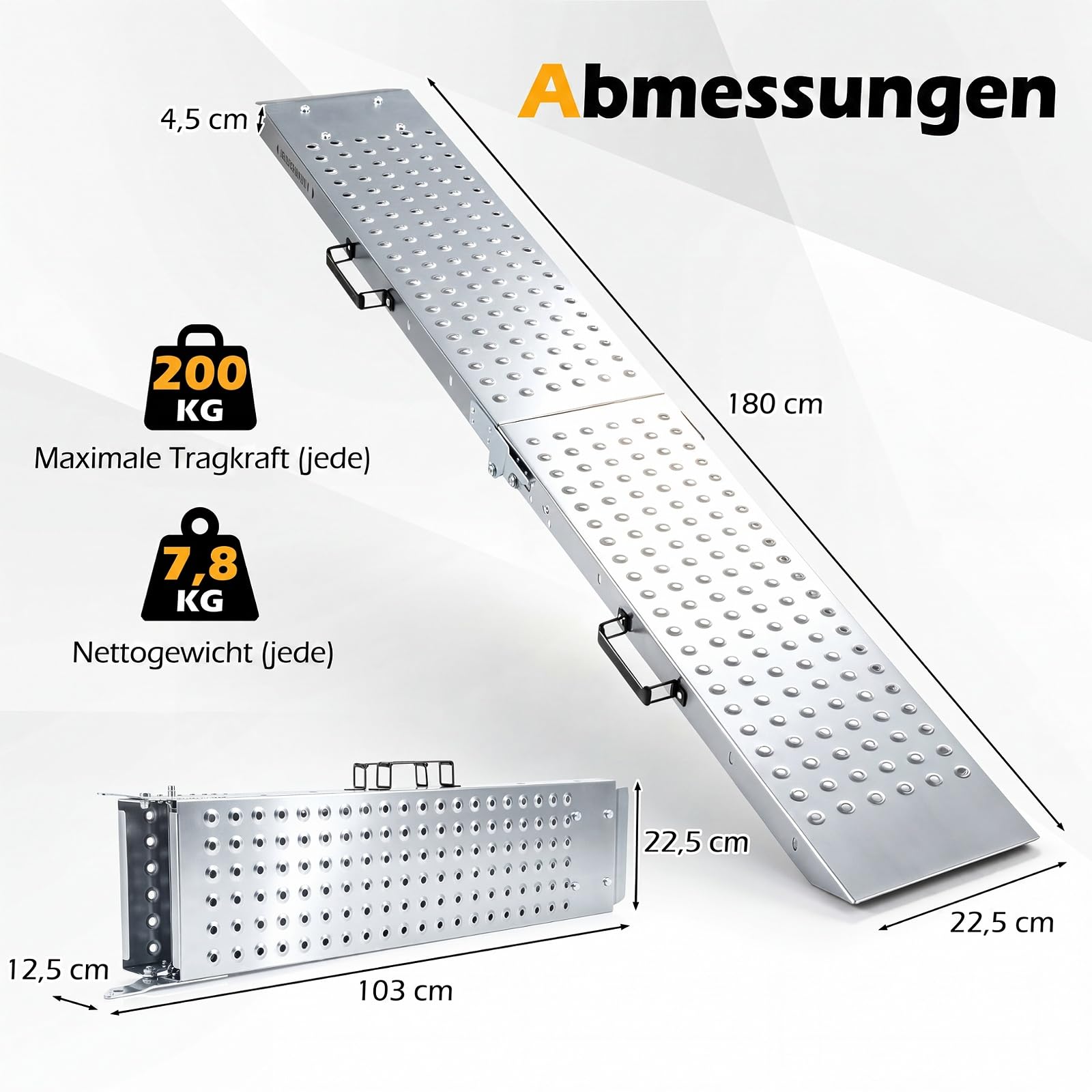 COSTWAY Auffahrrampe 2 Stück klappbar, Laderampe bis 400 kg belastbar