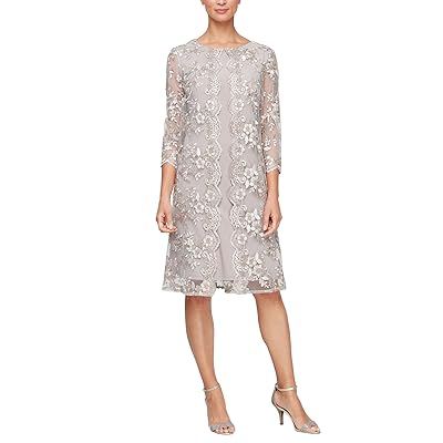 Alex Evenings Short Embroidered Mock Dress with Illusion Sleeves Women