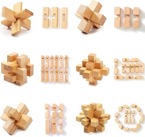 Miniatura 3 de Juego de 9 rompecabezas de madera para el cerebro, juego de rompecabezas IQ Challenge, caja de rompecabezas de mente lógica, juguete de