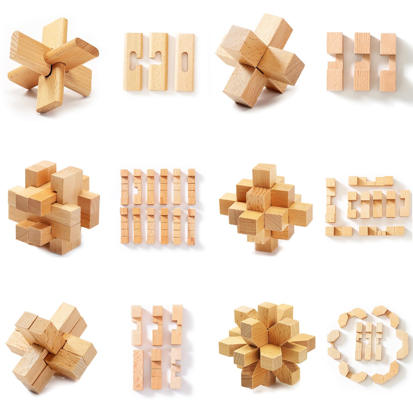 Holzsammlung Set of 15 Wooden Brain Teaser Puzzles, 3D IQ Challenge Puzzle Games - Image 2