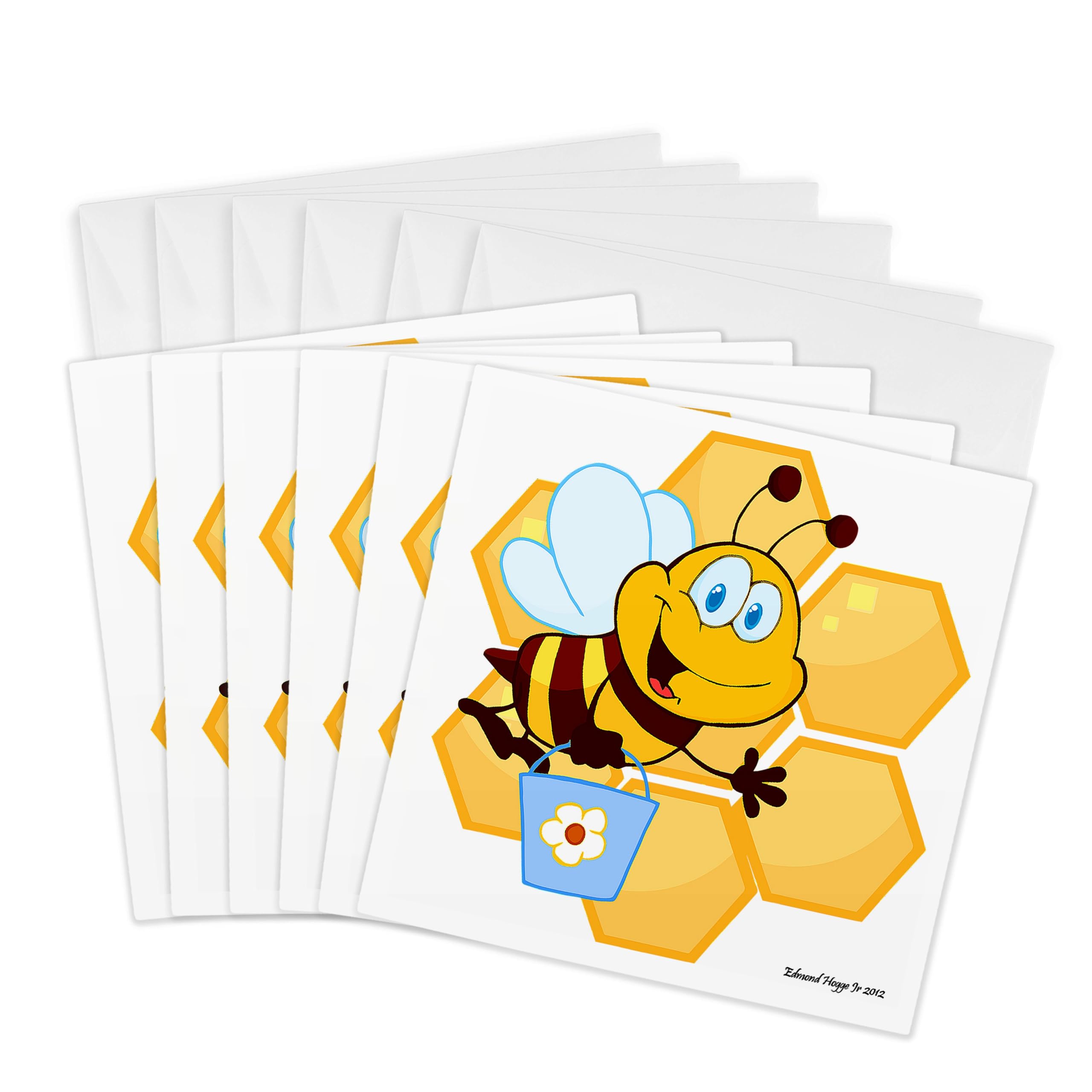 3dRose gc_58853_1 6 x 6-Inch "Happy Little Bumble Bee" Greeting Card (Pack of 6)