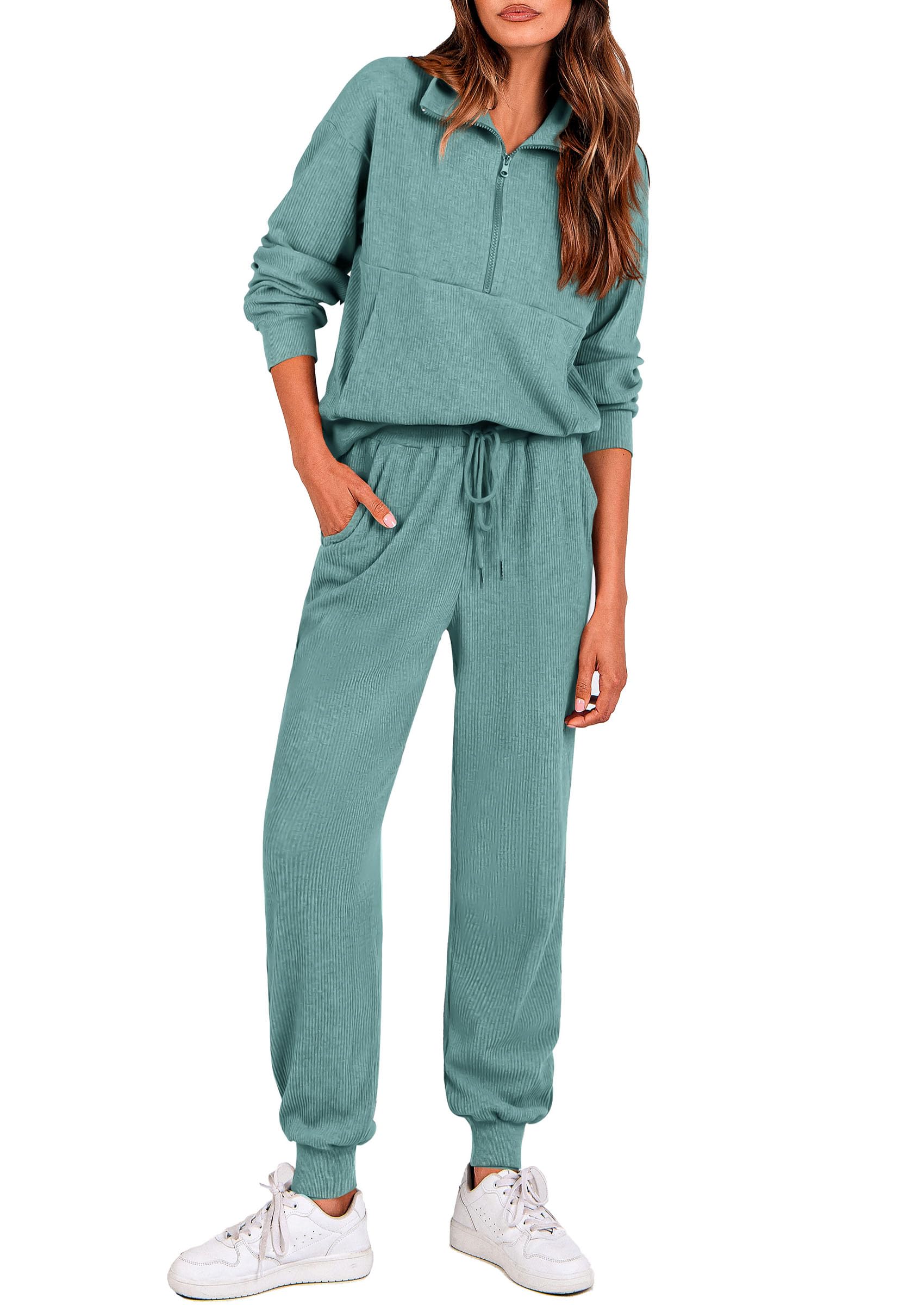 PRETTYGARDEN Airport Travel Outfit Women Ribbed Knit Matching Lounge Sets
