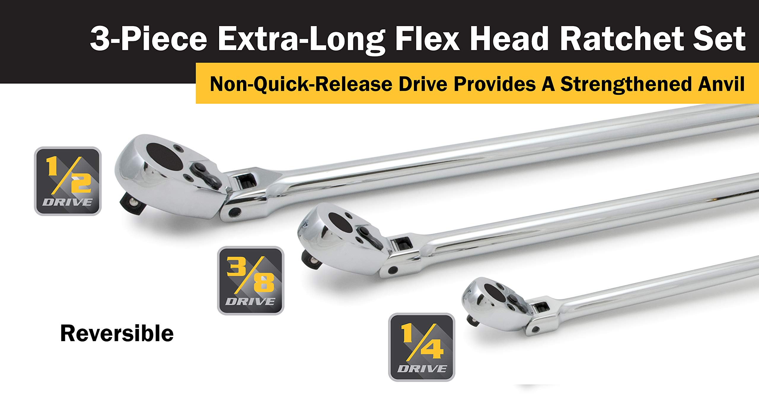 Titan 11303 3-Piece 36-Tooth Extra-Long Flex Head Ratchet Set, Chrome, 1" x 1" x 1" - Image 4