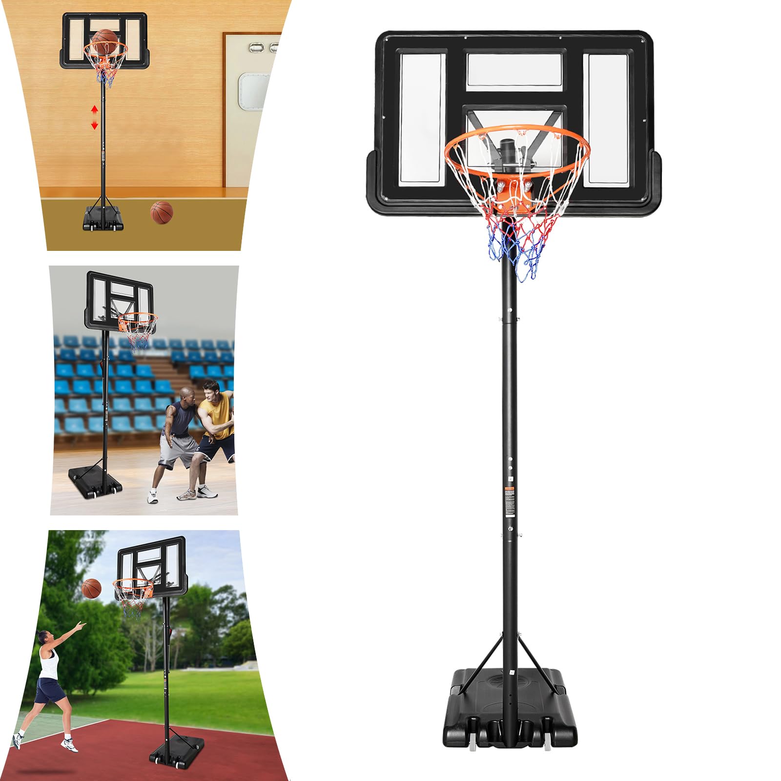 Canasta de baloncesto para exteriores, altura ajustable, canasta de baloncesto portátil, para interiores y exteriores, resistente a la intemperie, para niños, adolescentes y adultos