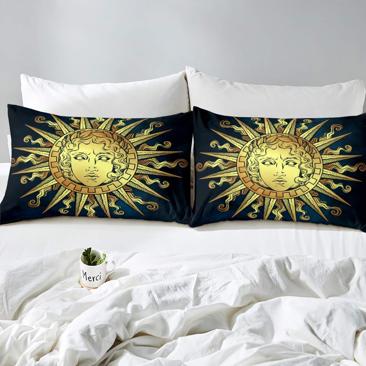 Linen Bedspread Boho Sun Moon Bedding Set King Size Bohemian Quilt 