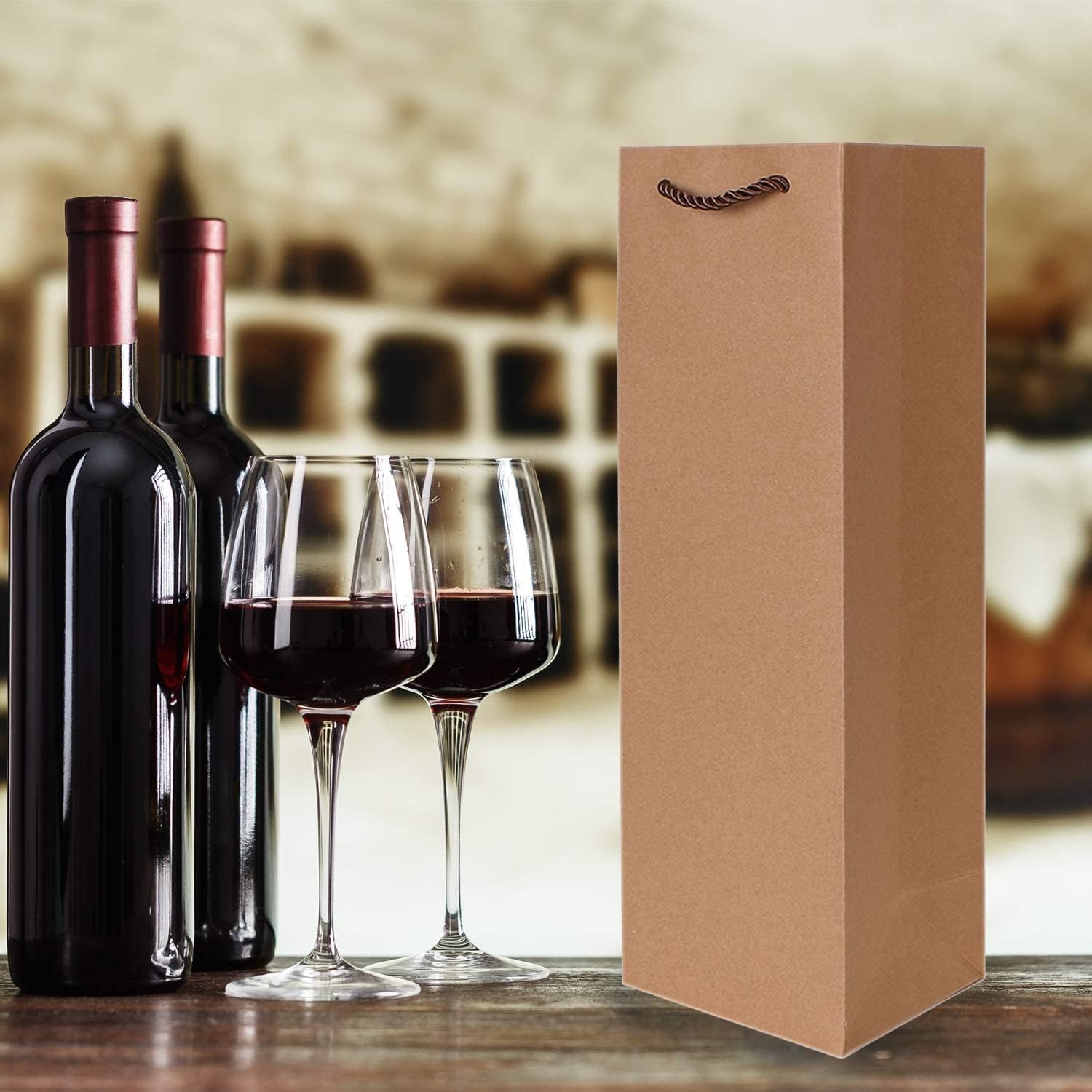 Sacchetti Regalo Per Vino Neri Con Manico - 12 Pezzi, In Carta Riciclabile, 9,5x9,5x35 Cm, Per Natale E Matrimoni
