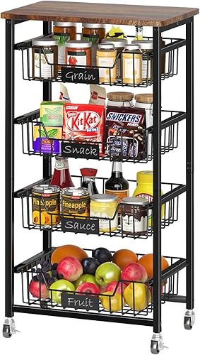Carrito de almacenamiento de cocina con ruedas, carrito de metal de 5 niveles, cesta de almacenamiento de frutas y verduras, estante de despensa con